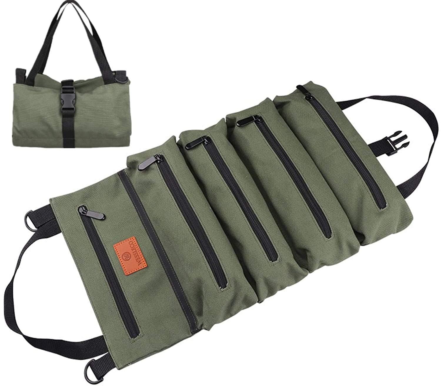 UPTO Roll Up Tool Bag,Multi-Purpose Tool Organizer,Canvas Tool Roll Pouch with 5 Spacious Pockets (Green)