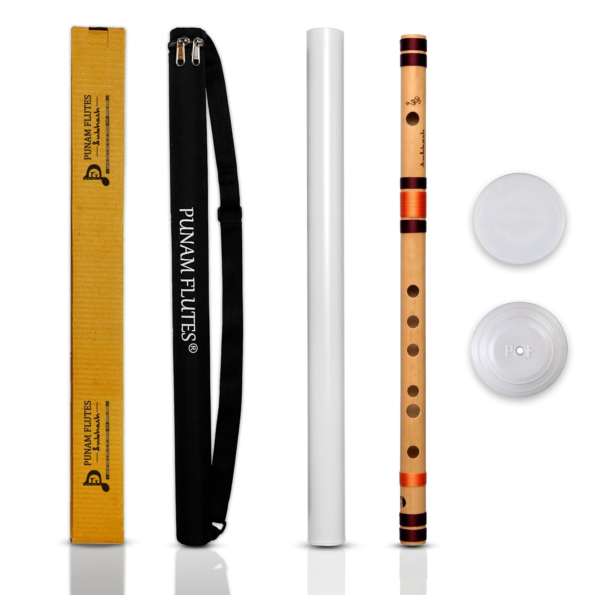 Punam Flutes F Sharp Medium Right Hand Flute/Bansuri Size 13.7 Inches