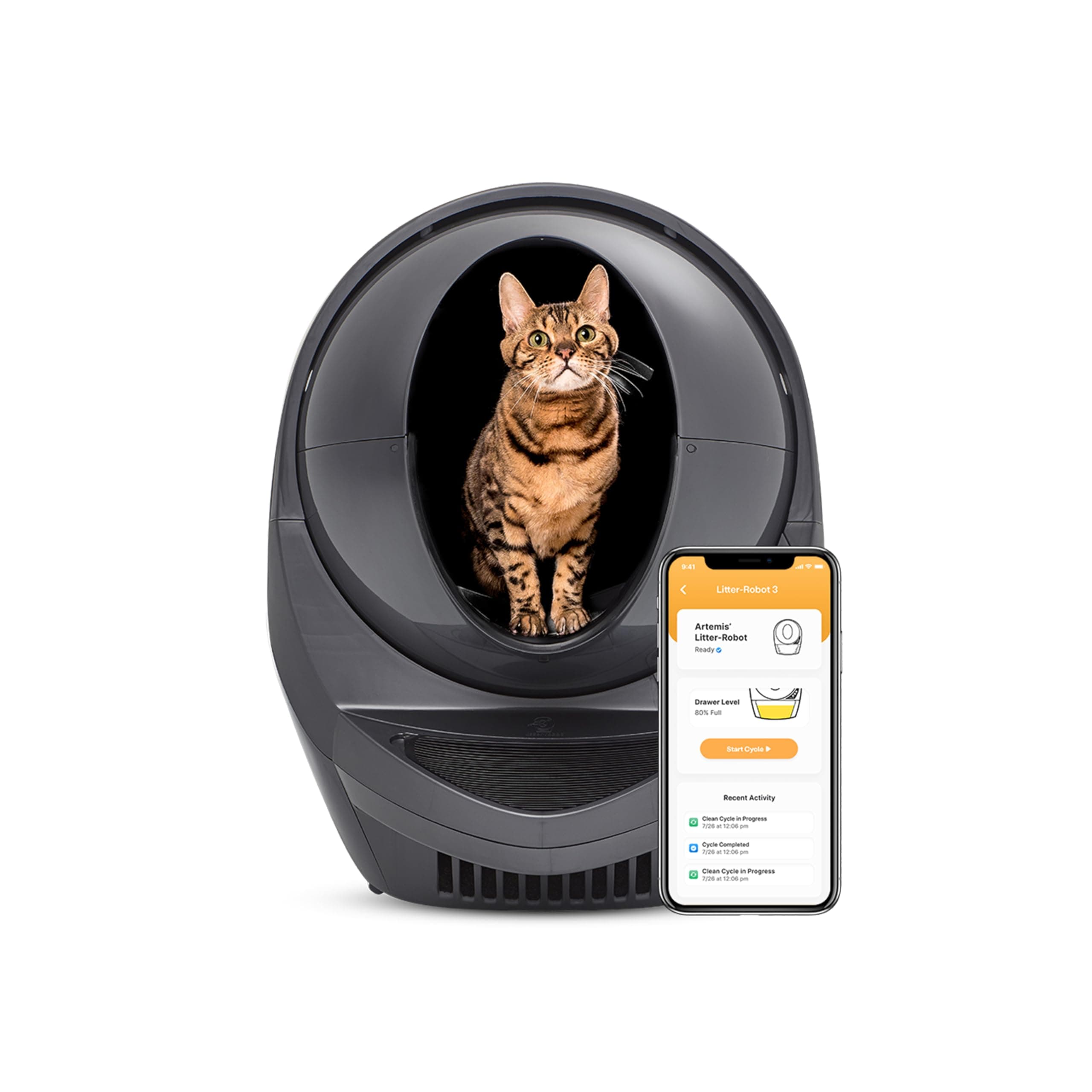 Litter-Robot 3 Connect by Whisker, Grey - Automatic, Self-Cleaning Cat Litter Box, App Control, Helps Reduce Litter Box Odors, Works with Any Clumping Litter, WhiskerCare 1-Year Warranty
