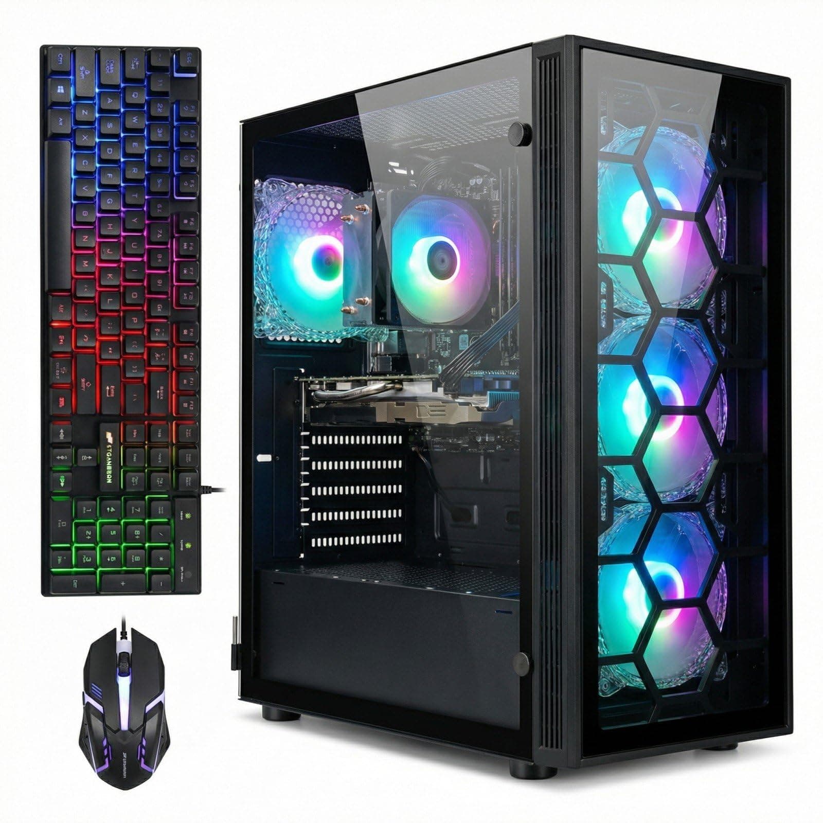Gaming Desktop PC, Intel Core i7 3.4G Up to 3.9G, 32G RAM, 1T SSD, GeForce GTX 1660 Super 6G GDDR6, 600M WiFi, BT 5.0, RGB Fan x 6, Keyboard & Mouse, Mouse Pad, BT Sound Bar, W10H64
