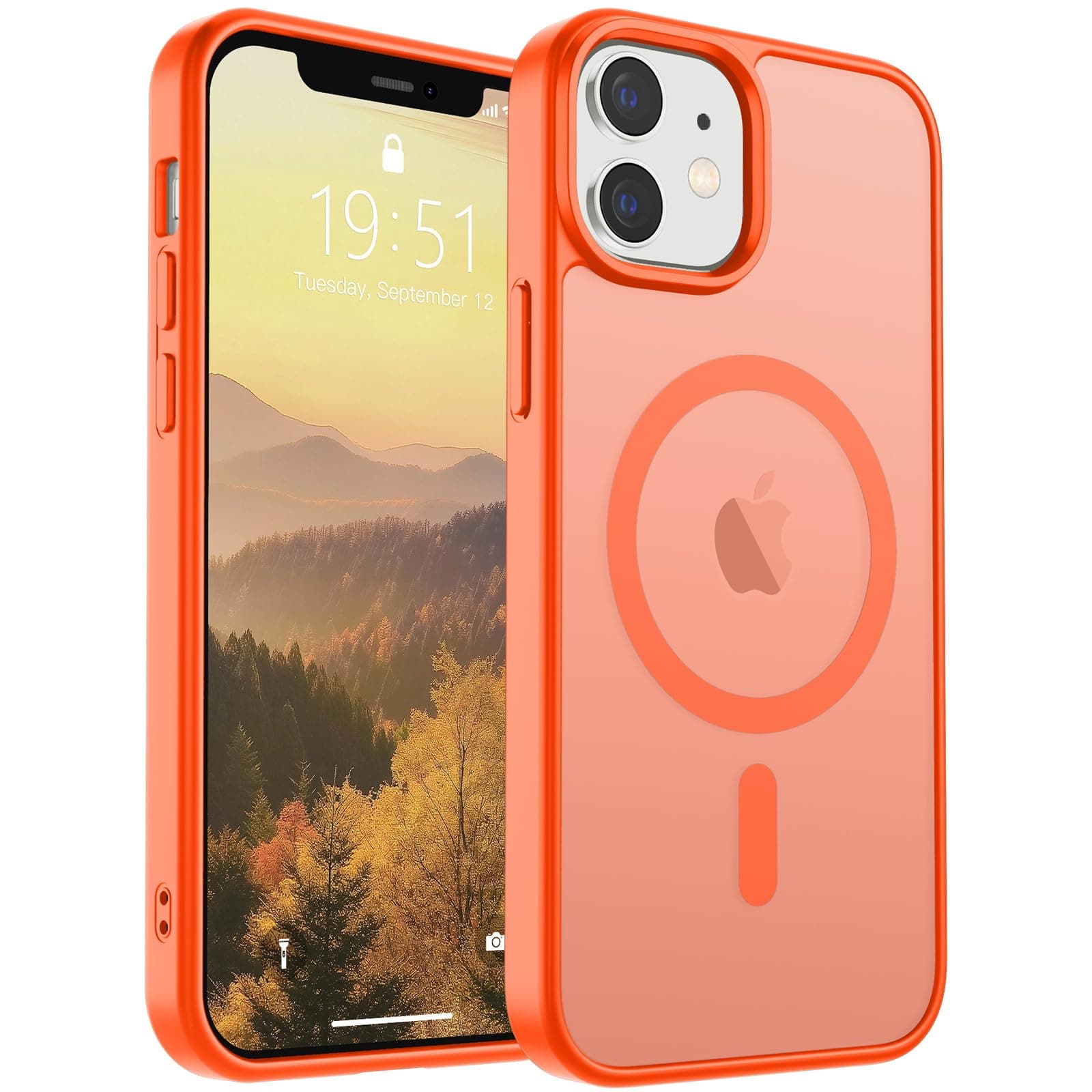 SUPFINE Magnetic for iPhone 12 Mini Case & iPhone 13 Mini Case (Compatible with MagSafe) (Military Grade Drop Protection) Slim Translucent Matte Shockproof Phone Cover,Orange