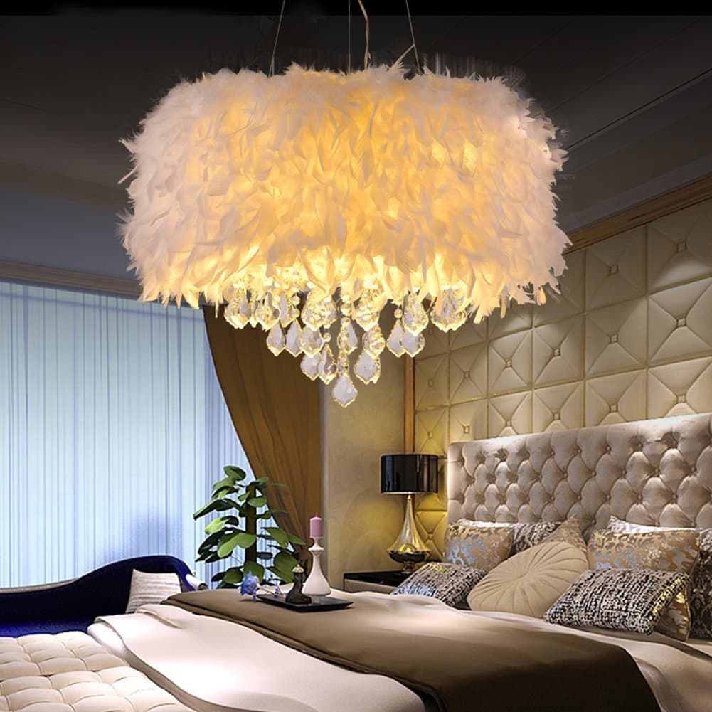 White Feather Crystal Chandelier 4-Light Pendant Light