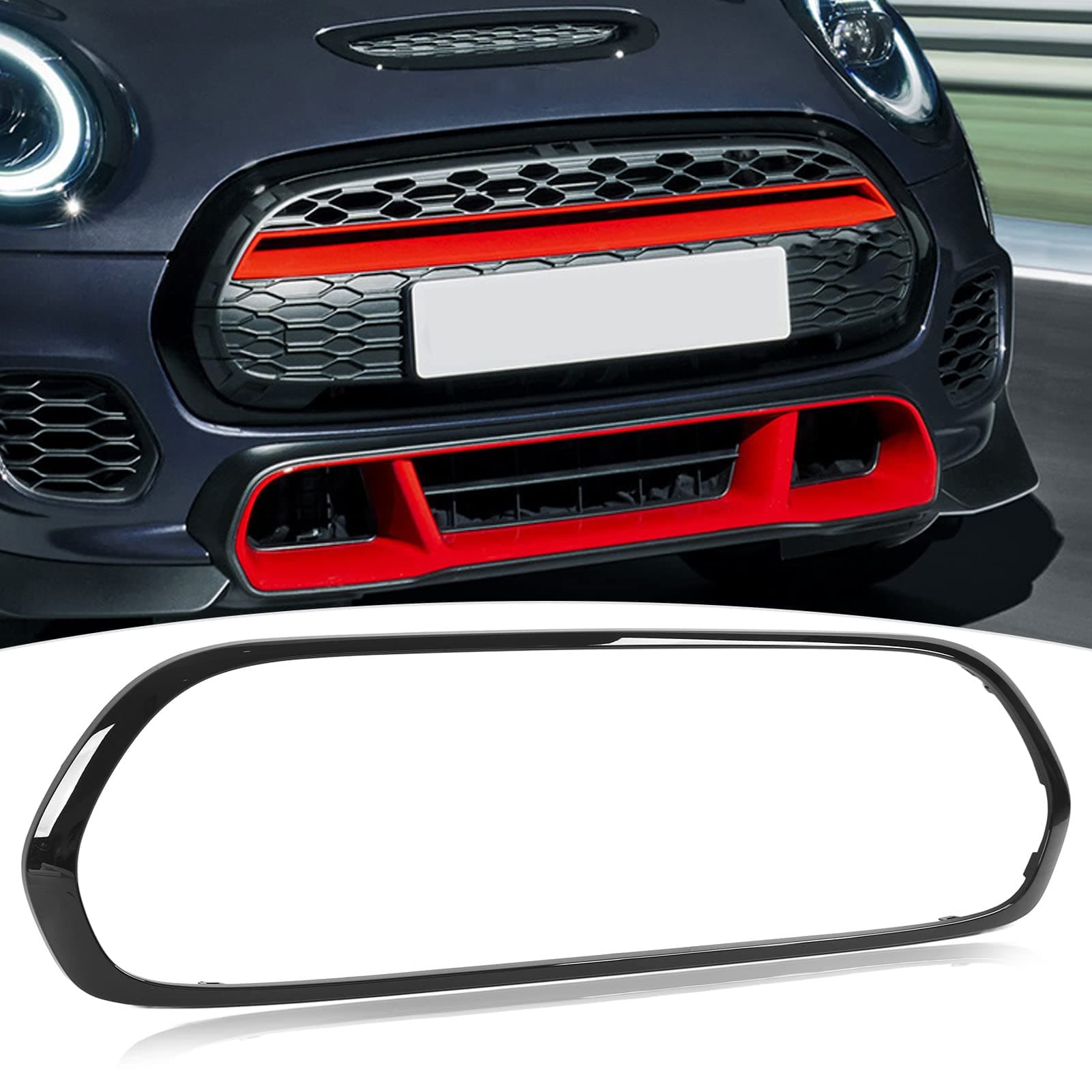 Qiilu Front Grille Grill Frame Surround 51137449207 Gloss Black Replacement for Mini F55 F56 F57 One S JCW 2014+