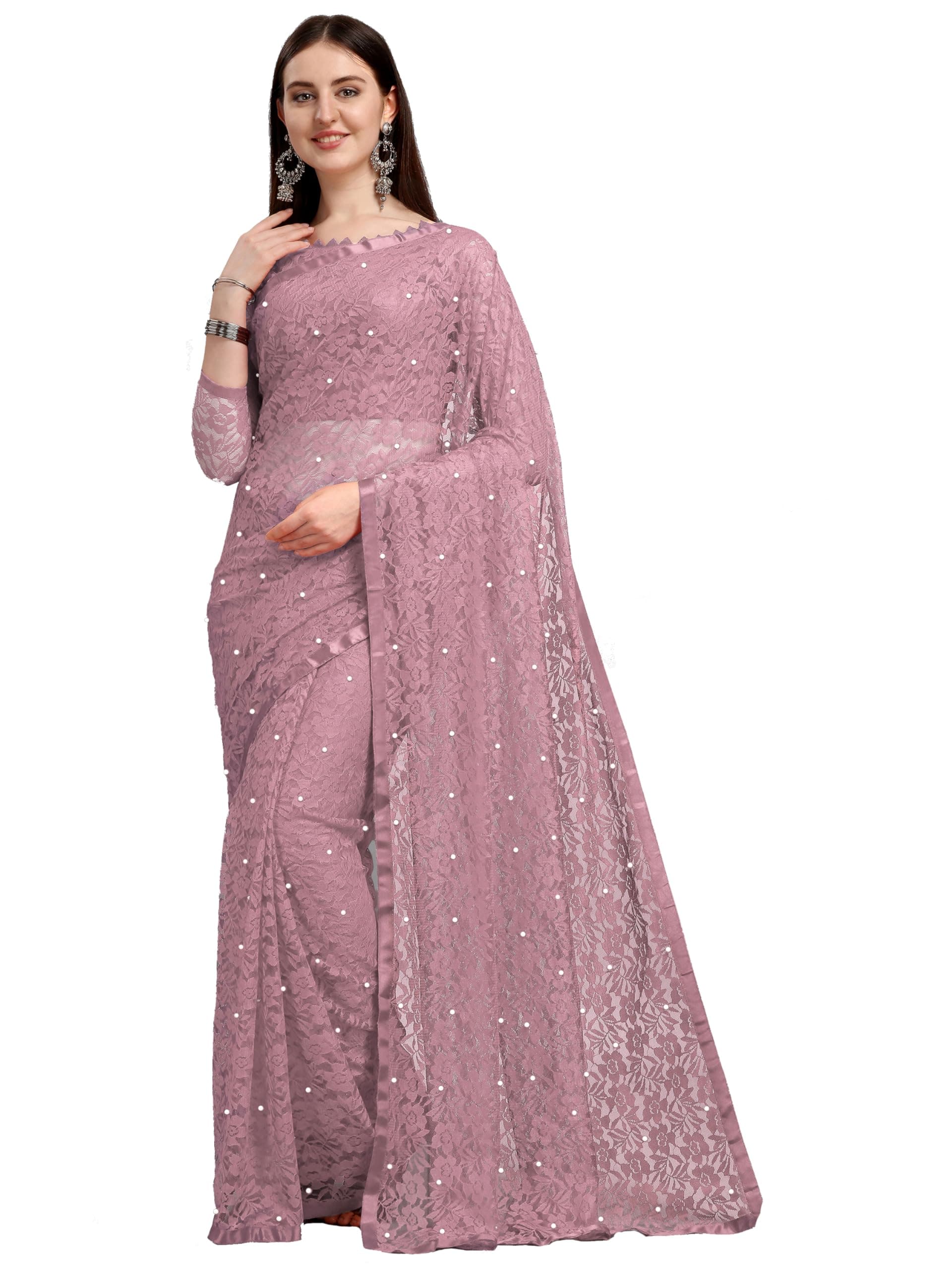 LOROFY Women's Net Saree With Blouse