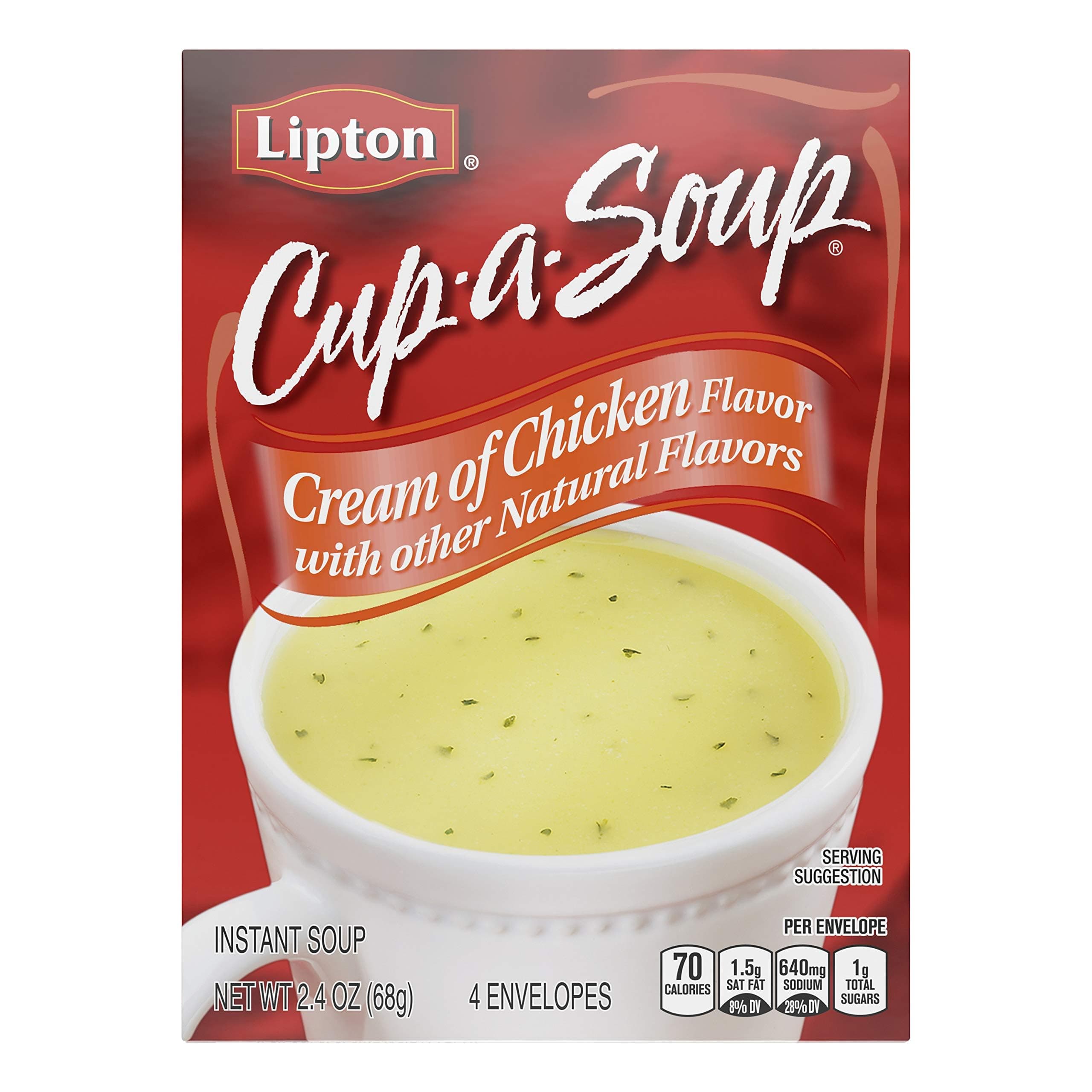 Lipton Cup-a-Soup Instant Soup For a Warm Cup of Soup Cream of Chicken Only 70 Calories Per Serving, 4 Count (12 Pack)