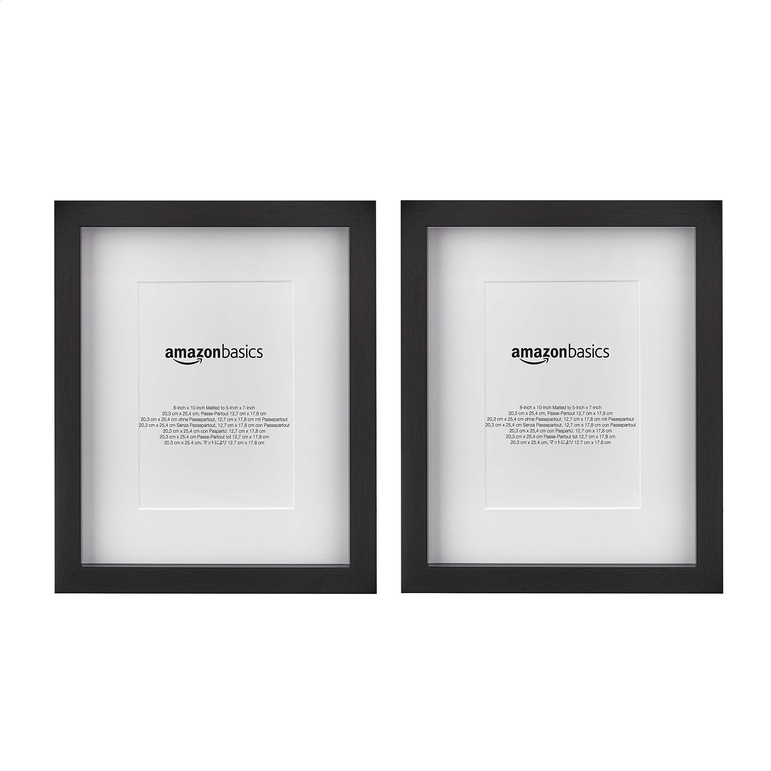 Amazon Basics Rectangular Photo Frame With Mat, 20cm x 25cm & 13cm x 18cm Matted, 2-Pack, Black