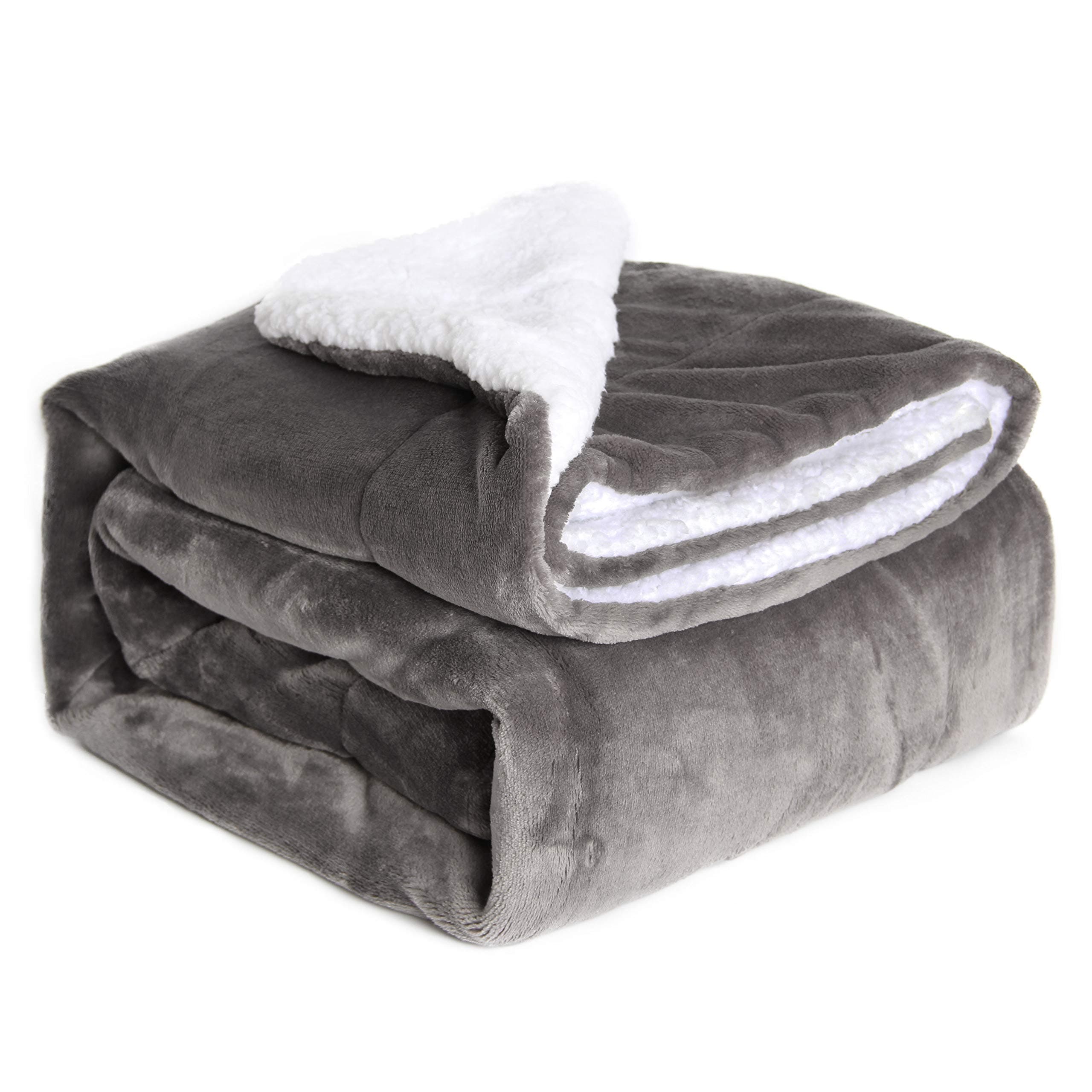 HoroM Sherpa Throw Blanket Grey 50"x60" Microfiber Reversible Bed Throws Soft Cozy Fluffy Warm and Fuzzy Blankets for Bed or Couch