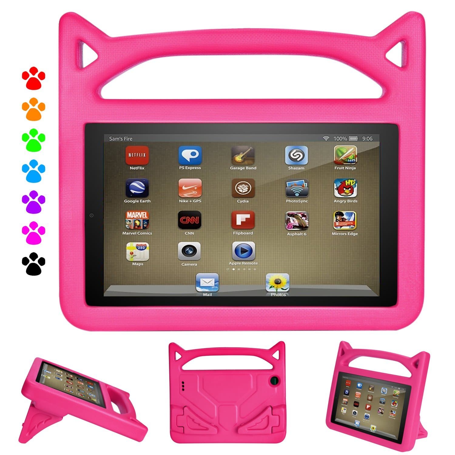 Fire 7 Tablet Case, Kindle Fire 7 Case - Auorld Kids Shockproof Protective Stand Case Cover for Fire 7 Tablet (Compatible with 2019&2017&2015 Release)-Pink