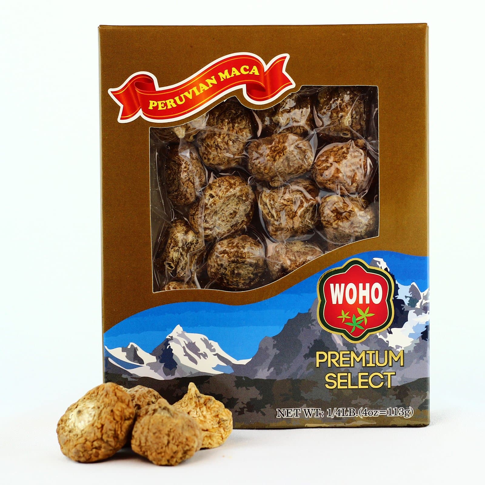 WOHO Dry Raw Maca Root (Peruvian Ginseng) Large 4 oz - Vacuumed Gift Pack