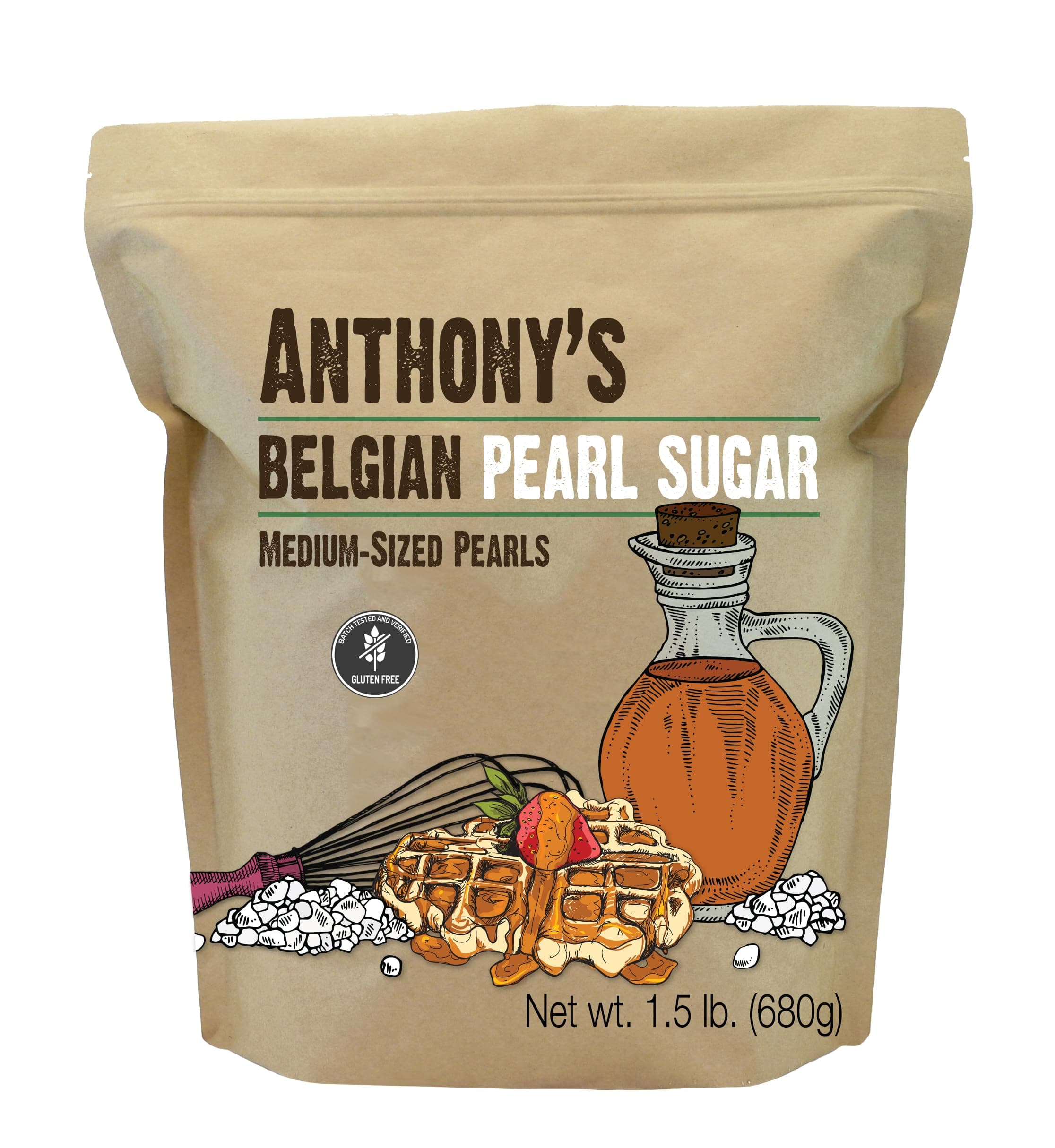 Anthony's Belgian Pearl Sugar, 1.5lbs, Batch Tested and Verified Gluten Free, Medium Sized Pearls
