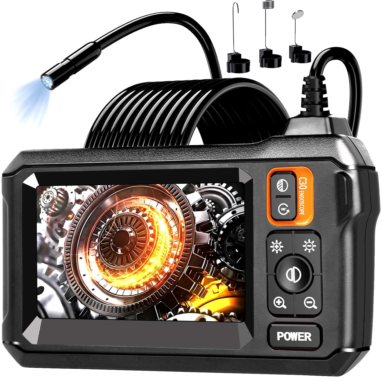 Endoscope Camera with Light, Borescope Camera with 4.3" IPS Screen, 1080P HD with 8 LED Lights, 50 FT Semi-Rigid Cord Bore Scope, IP67 Waterproof Endoscope for Sewer, Tools for Men