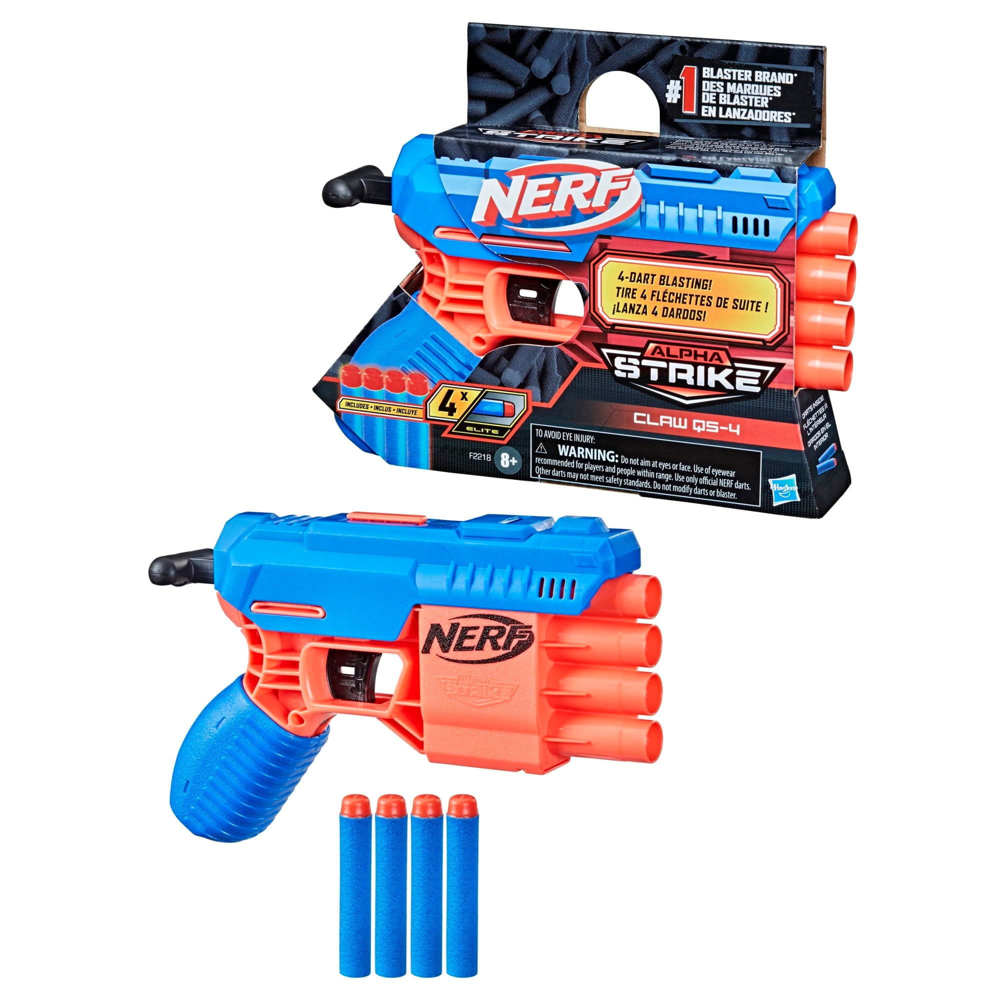 Alpha Strike Claw Qs-4 Blaster 4 Official Nerf Elite Foam Darts,Multicolor