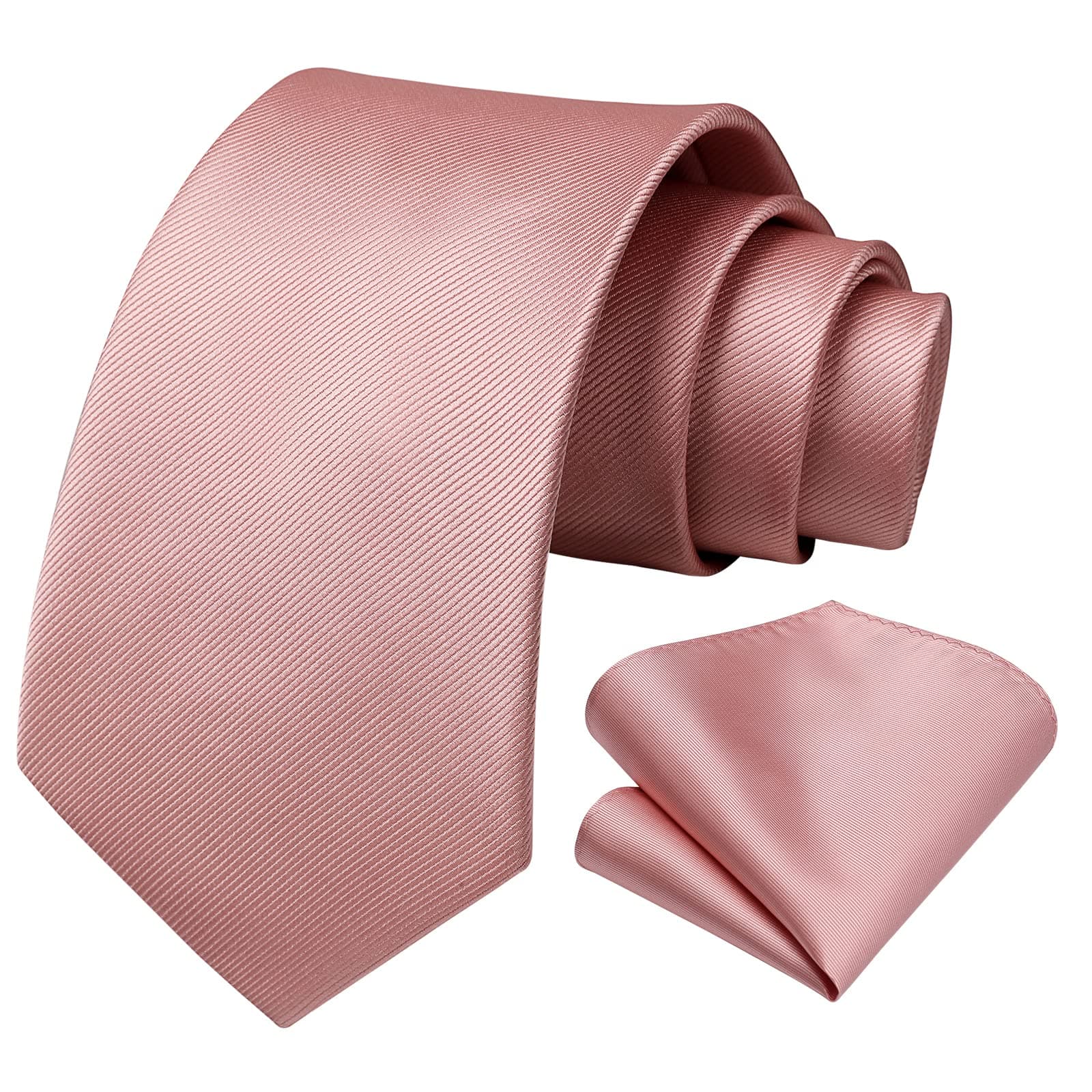 Mens Blush Pink Ties for Men Classic Necktie Solid Light Dusty Rose Gold Tie and Pocket Square Set Formal Business Satin Silk Wedding Tie Handkerchief, E-pink Rose Gold, 8.5cm / 3.35 inches in Width