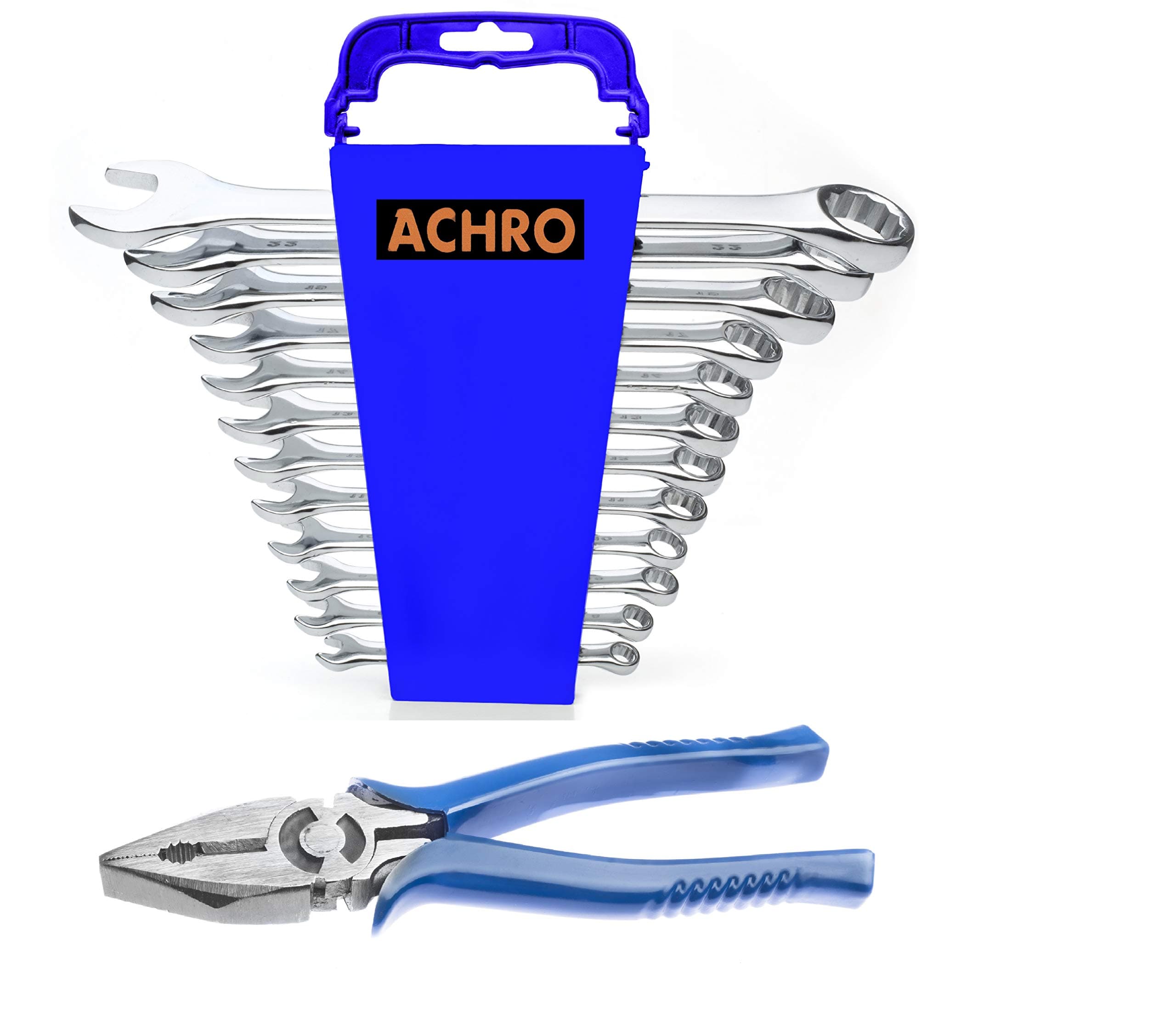 ACHRO 913 Stainless Tool Open End Kit for Home/Car/Bike Set of 13 Pieces (12 Piece Combination Spanner Set + 8 Inch Combination Plier) (NEW)