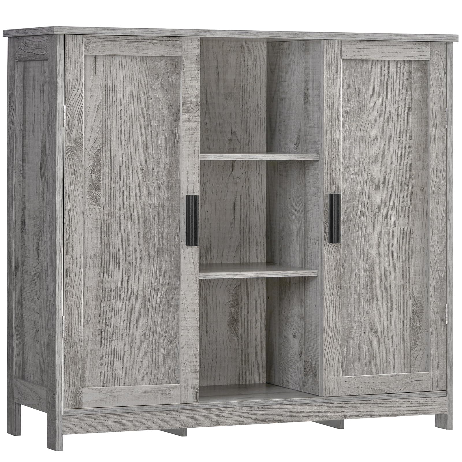 Storage Cabinet with 2 Doors and 4 Adjustable Shelves, Buffet Cabinet with Storage, Floor Cabinet for Living Room, Entryway, Kitchen, Rustic Gray