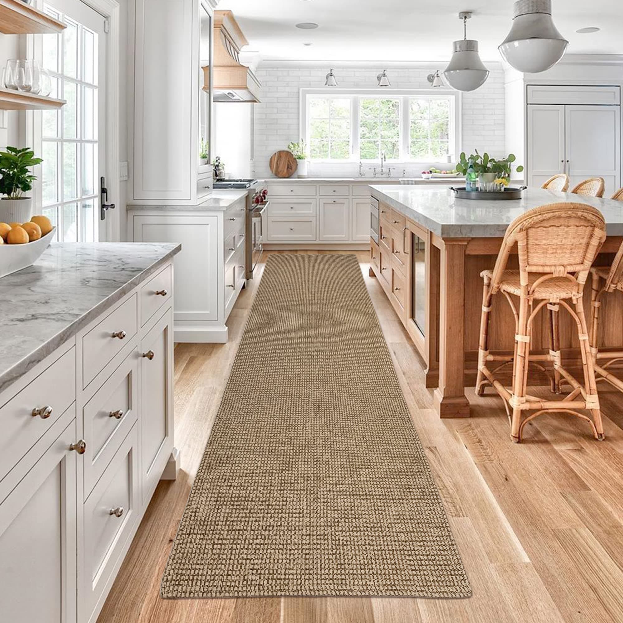 KOZYFLY Boho Runners for Hallways 2.6x10 ft Washable Kitchen Runner Non Slip Rubber Backed Hallway Rugs Cotton Entryway Runner Rug Floor Carpet for Indoor Hall, Backdoor, Kitchen, Tan/Orange/BrownOEKO-TEX STANDARD 100