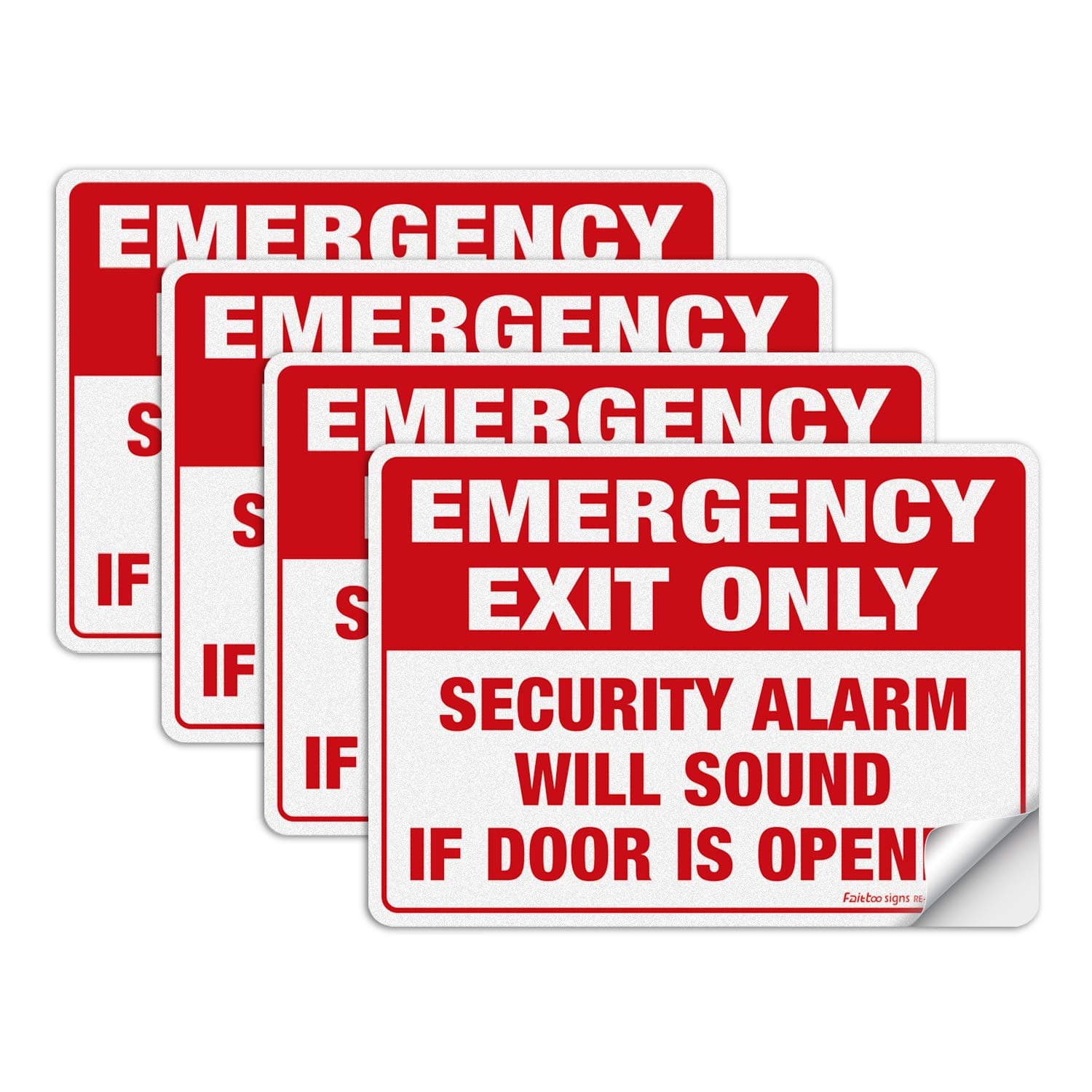 Emergency Exit Only Sticker, Emergency Exit Only - Security Alarm Will Sound If Door is Opened Label, 4 Pack, 10 x 7 inch Self-Adhesive Vinyl Decal Stickers, Reflective, UV Protected, Waterproof