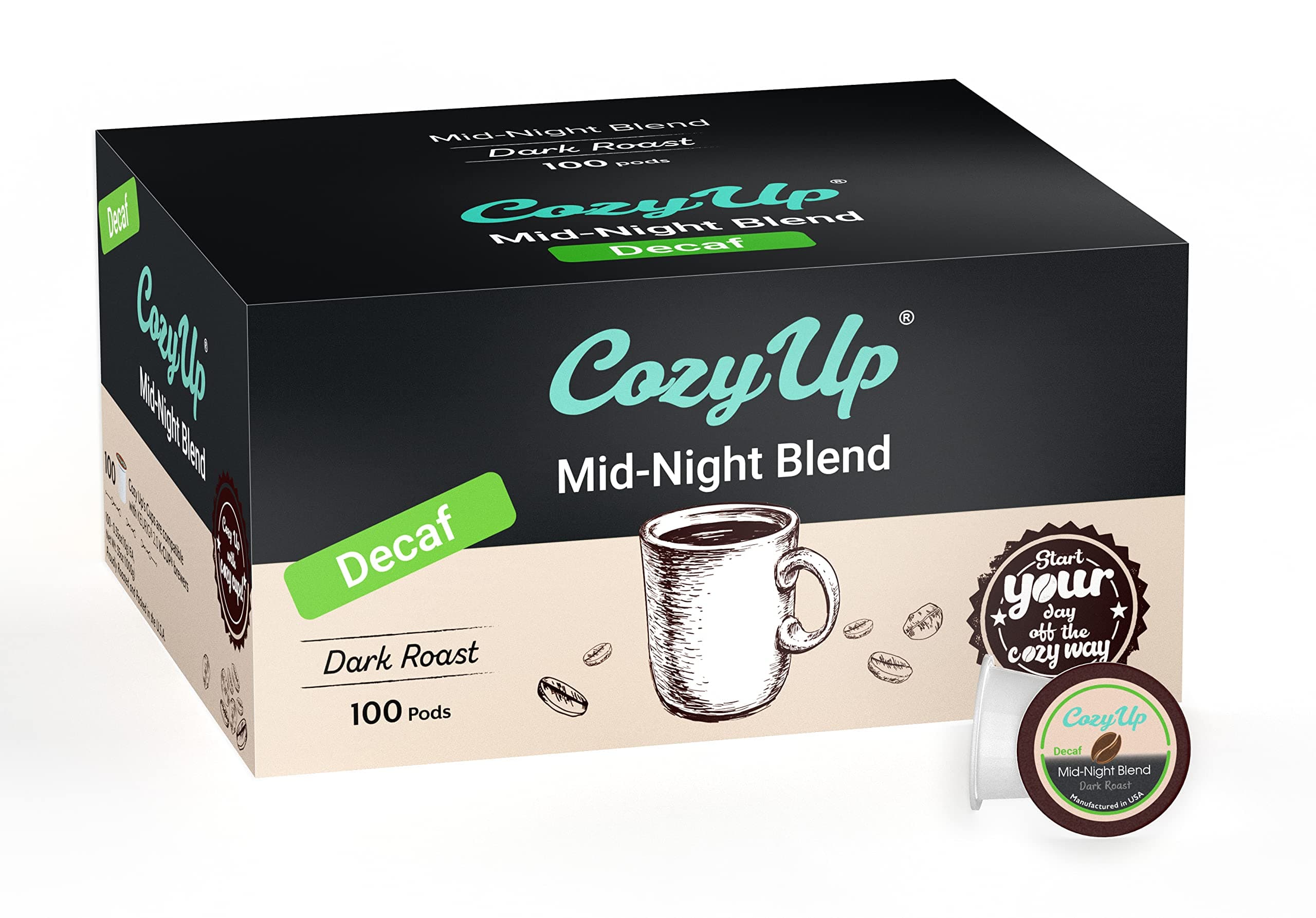 Cozy Up | 100-Count | Decaf Midnight Dessert Blend | Single-Serve Coffee Pods Compatible with Keurig K-Cup Brewers | Dark Roast Coffee