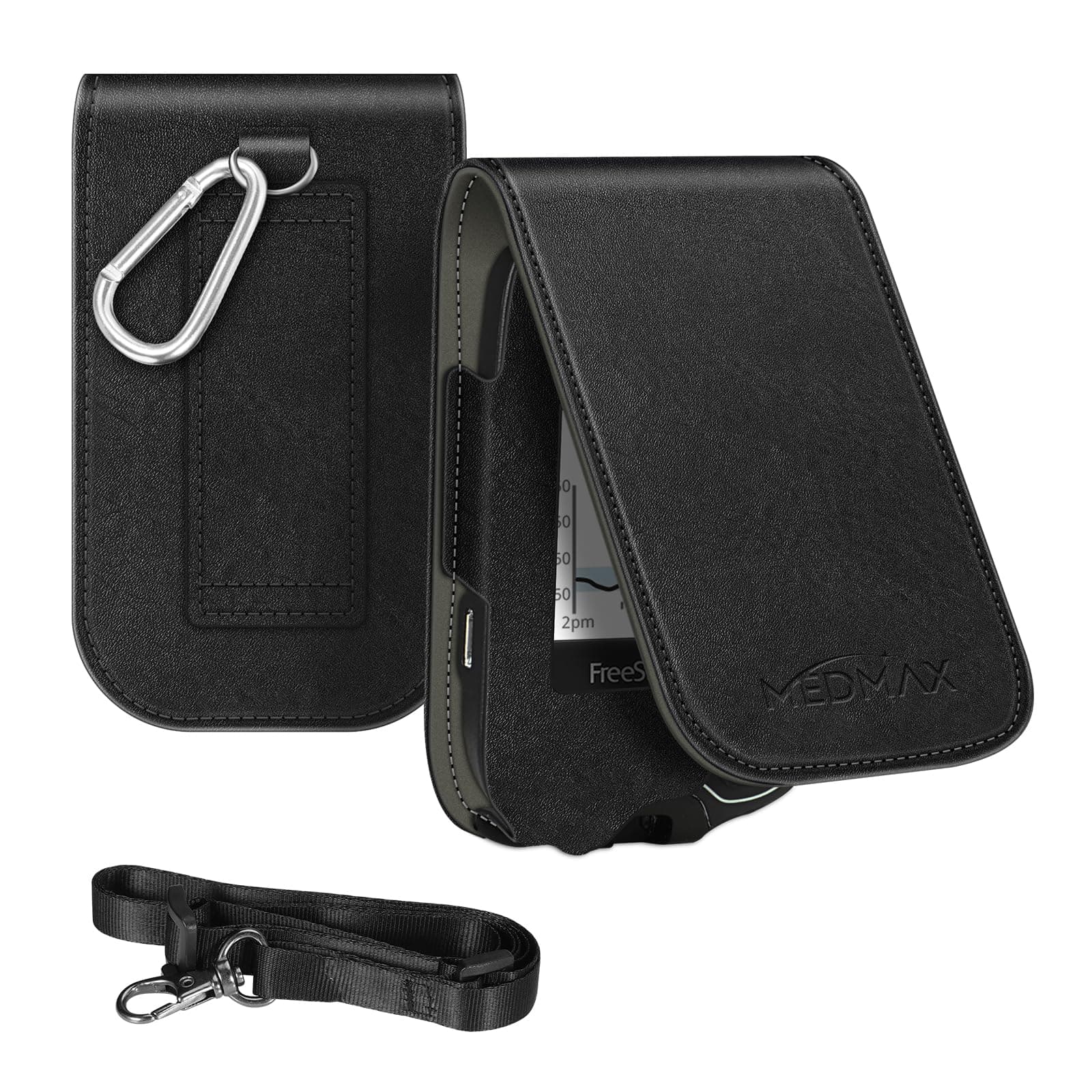 Case For Freestyle Libre 3/ 2 / Reader, Pu Leather Carrying With Detachable Hanging Lanyard Diabetic Storage (Black)