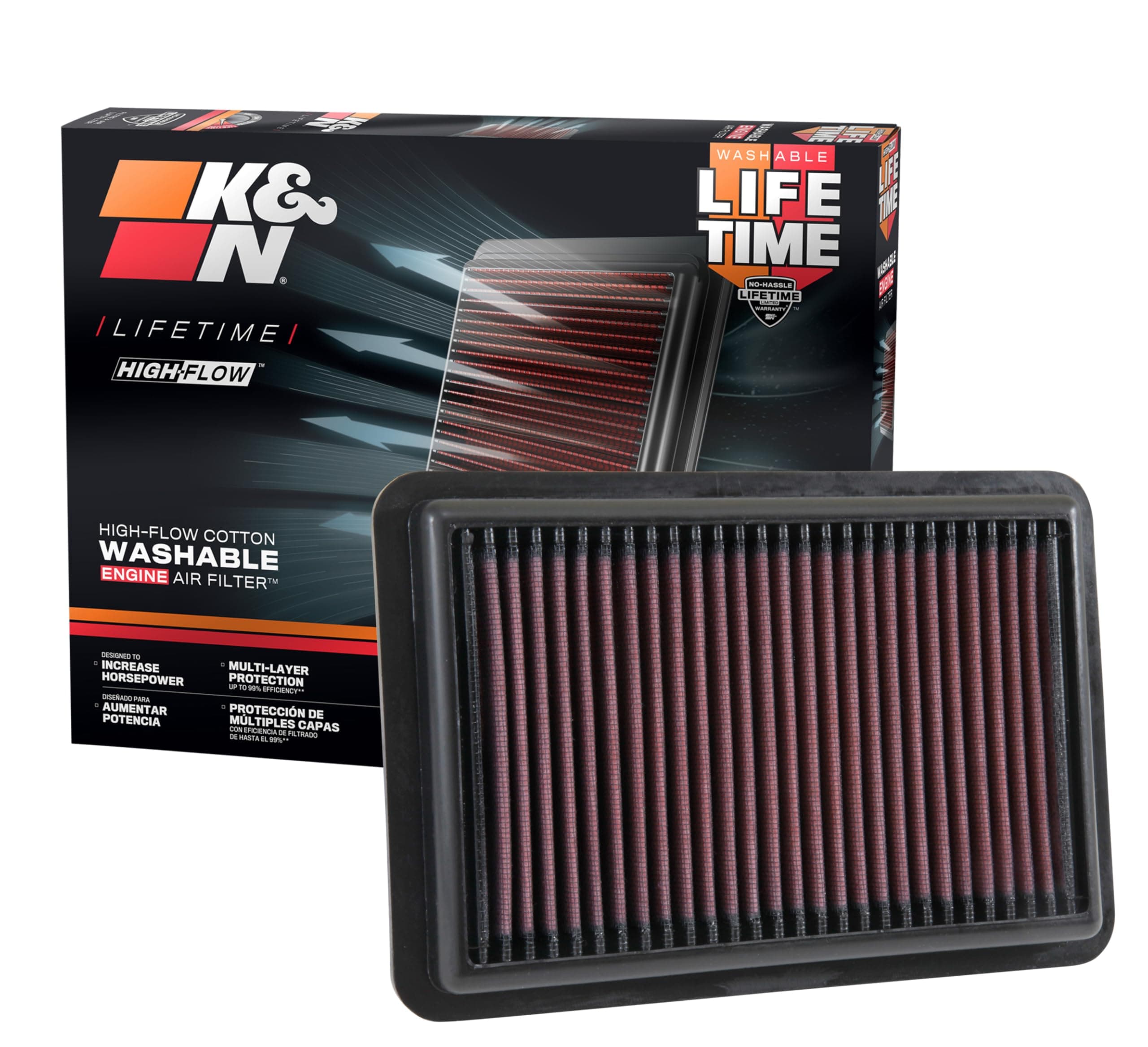 K&N Engine Air Filter: High Performance, Premium, Washable, Panel Filter: 2017-2019 (Elanta, i30, Kona, Veloster, Cee d, Forte), 33-5050