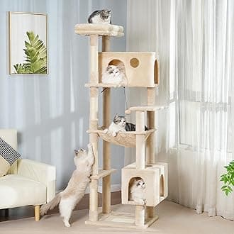 72” Cat Tree for Large Cats Big Cat Tower with Enlarged Hammock 21.6x17.7” Spacious Cats Condo House, Roomy Top Bed,Multiple Scratch Posts and Pad for Indoor Adult Cats (Beige, XLarge-72)