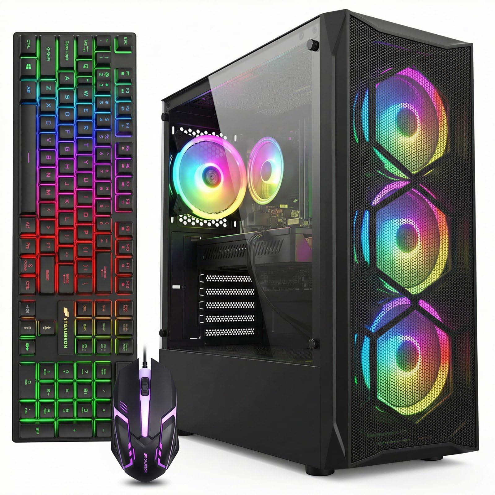 Gaming Desktop PC, Intel Core I7 3.4 GHz up to 3.9 GHz, Radeon RX 580 8G GDDR5, 16G RAM, 512G SSD, WiFi, Bluetooth 5.0, RGB Fan x6, Keyboard, Mouse, Mouse Pad, BT Sound Bar, W10H64