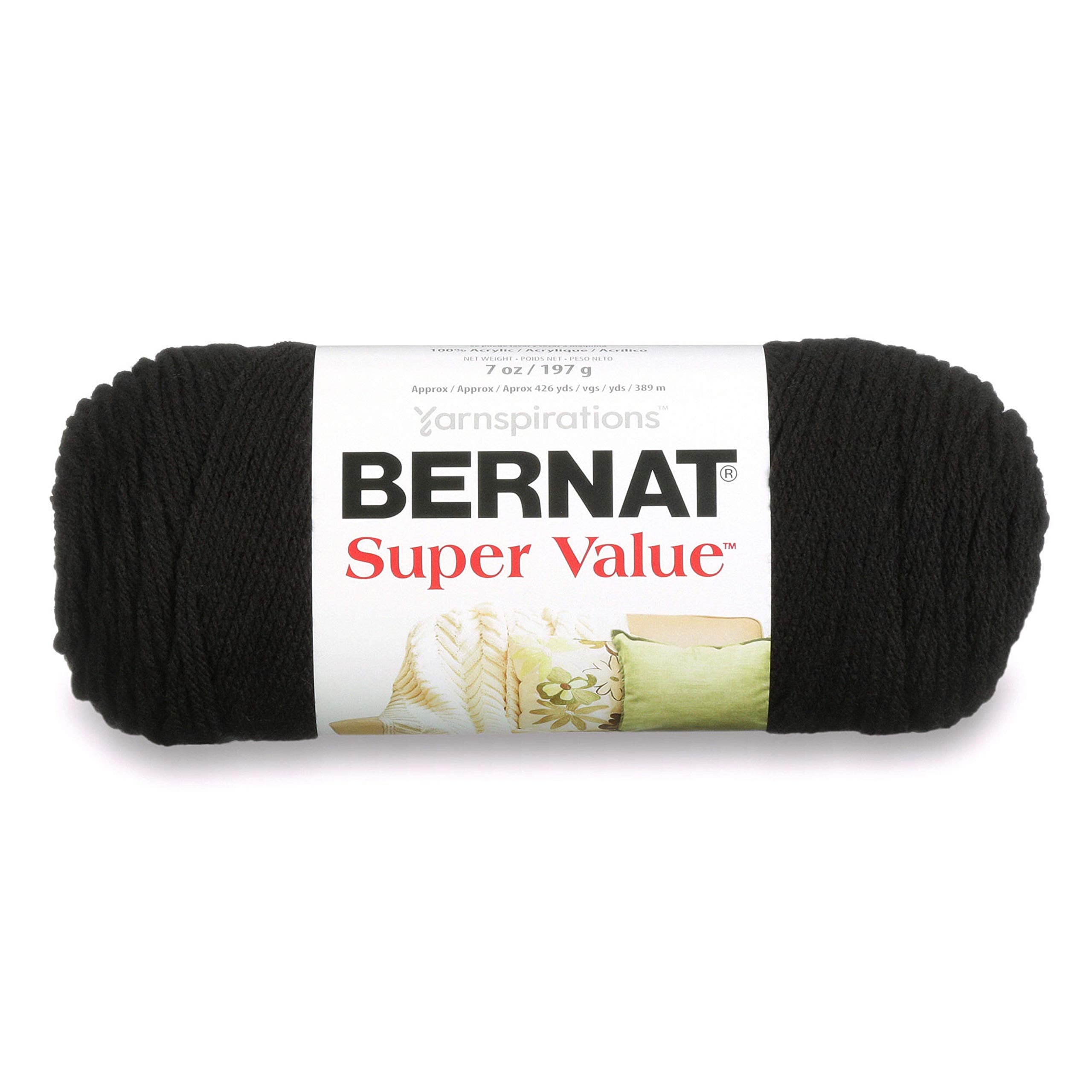 Bernat Super Value Yarn, 7 oz, Gauge 4 Medium Worsted, Black