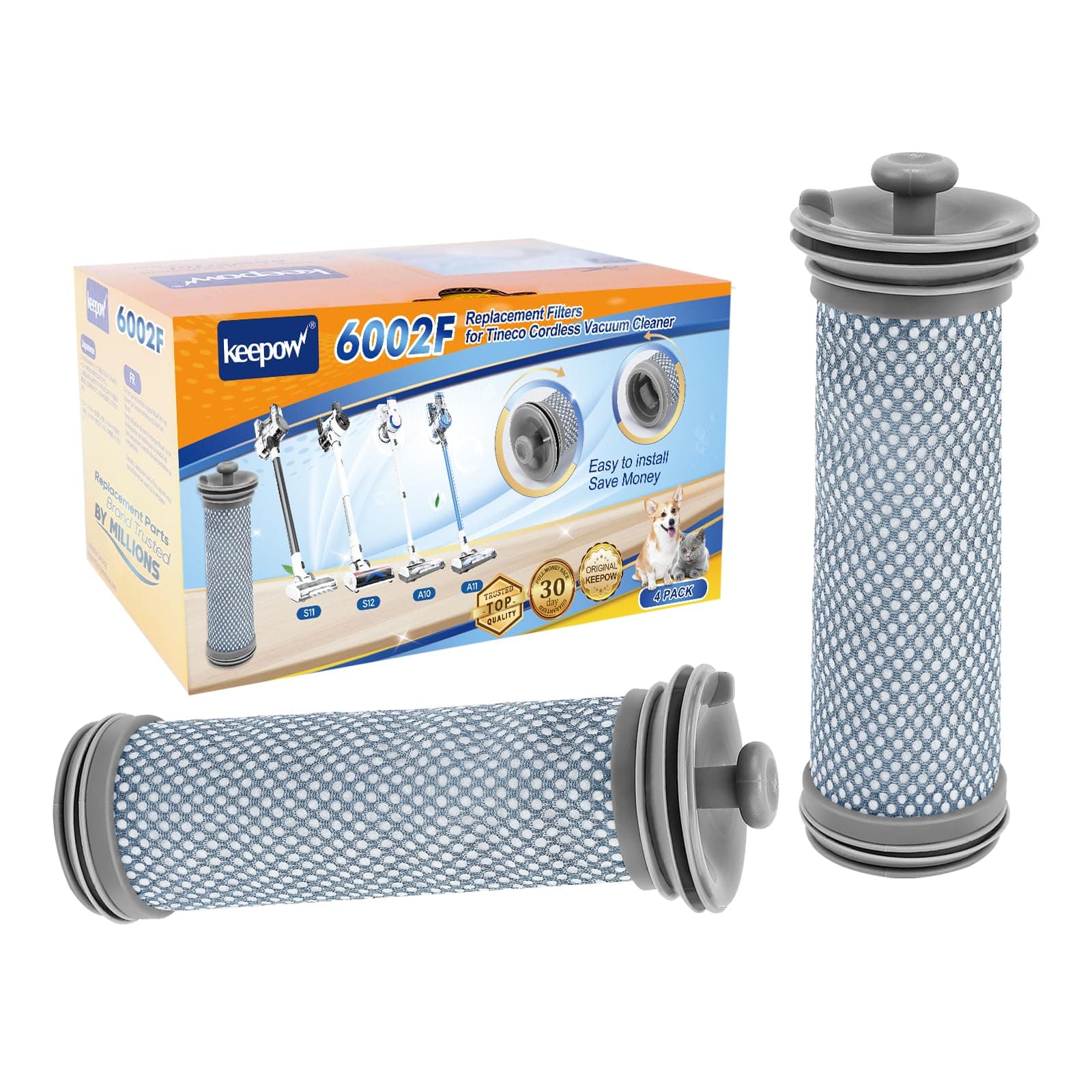 KEEPOW A10 Vacuum Filter Replacement Compatible with Tineco A10 A11 Hero A10/A11 Master PURE ONE S11 Series, S12, X Cordless Vacuum Cleaner (2 PACK)