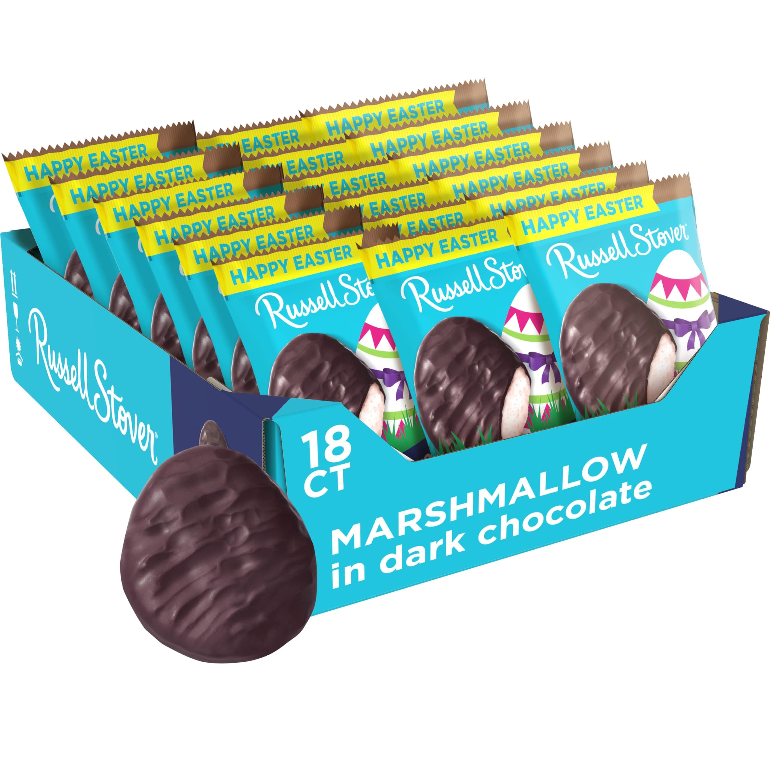 Russell Stover Easter Marshmallow Dark Chocolate Easter Egg, 1.3 oz each (Pack of 18)