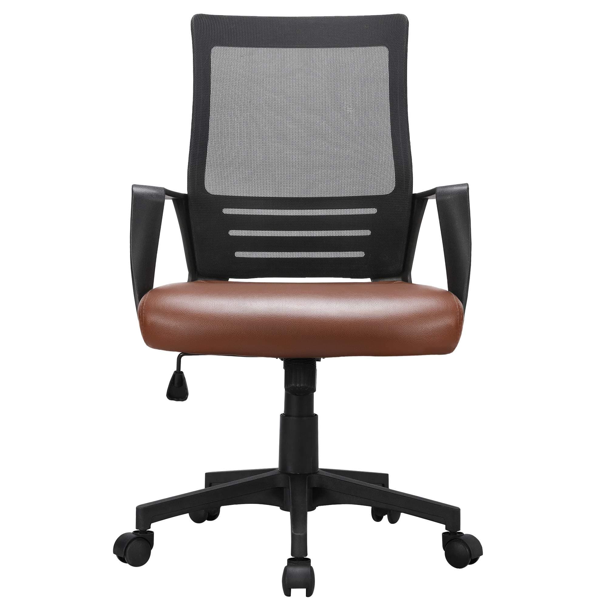 Yaheetech Mid Back Mesh Office Chair with Leather Seat Executive Office Computer Task Chair with Armrests and Lumbar Support, Brown