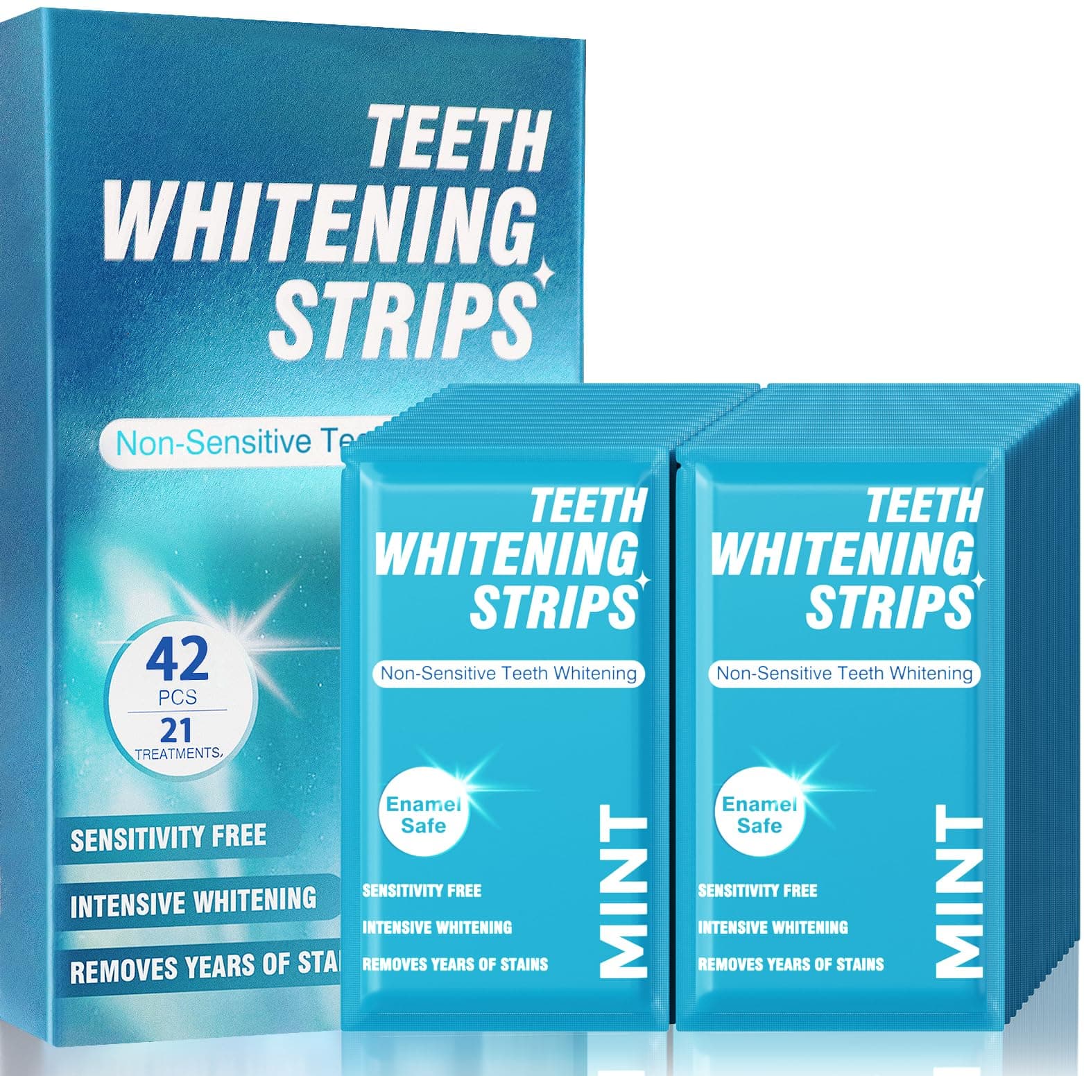 Teeth Whitening Strips for Sensitive Teeth - 42 Strips Enamel Safe Non-Slip Dry Strip Technology for Whiter Teeth, 30 Minutes Fast Results, Non-Sensitive, 21 Treatments, Mint