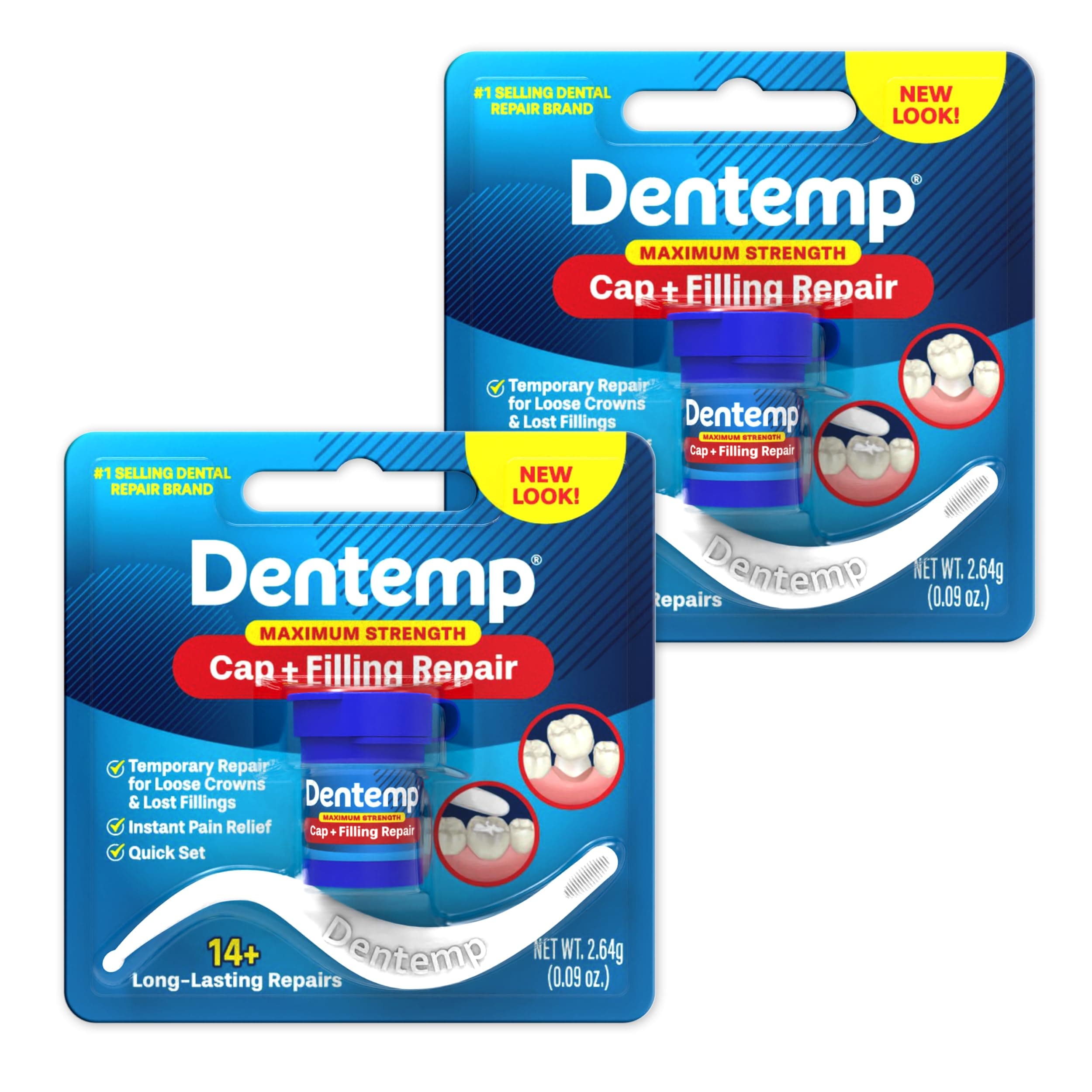 Dentemp Maximum Strength Loose Cap and Lost Filling Repair - Dental Repair Kit for Instant Pain Relief (Pack of 2)
