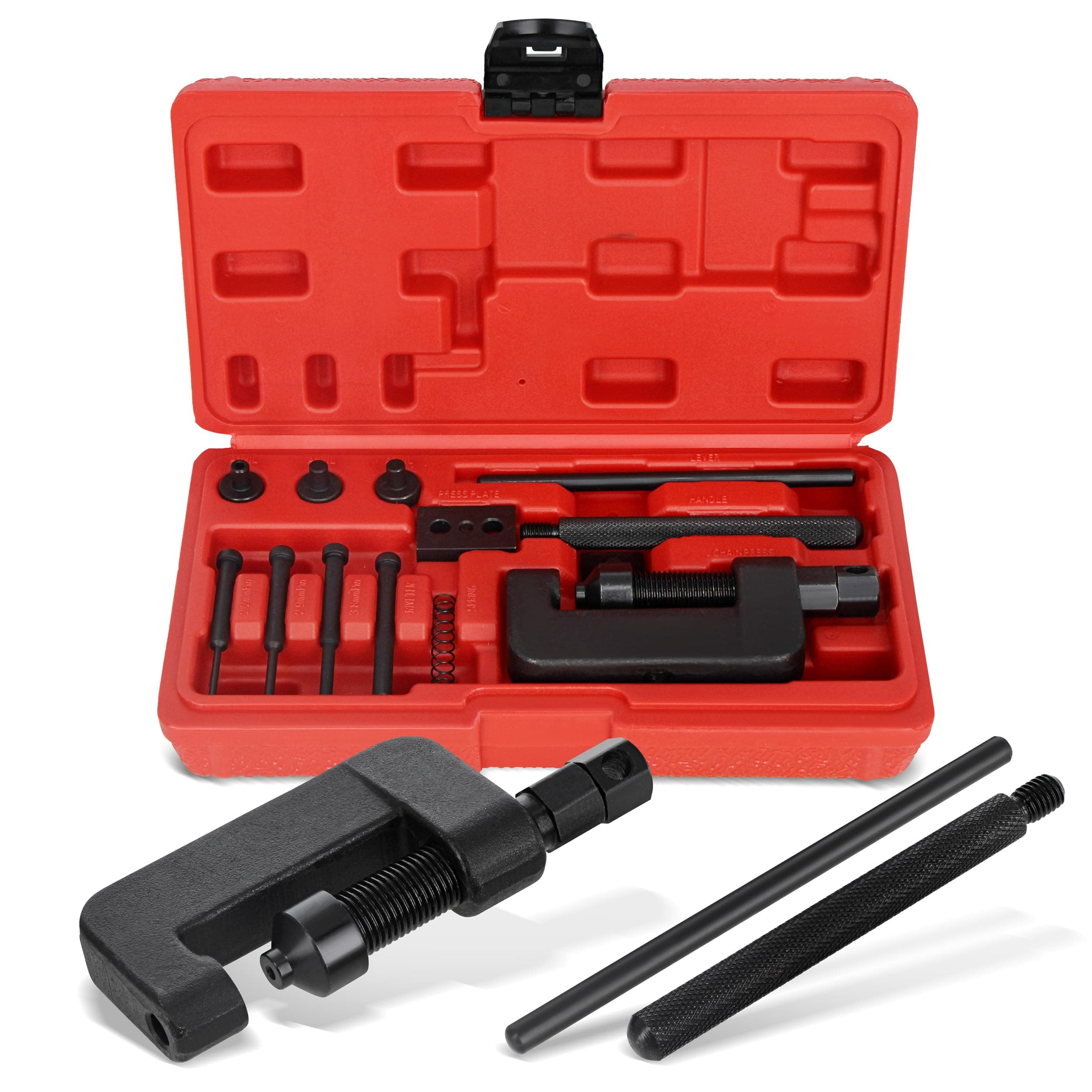 ABN Chain Breaker Tool Kit with Storage Case - 13 Piece Rivet and Roller Chain Link Removal Tool for 35 to 630 Motorcycle, Bike, ATV Chains