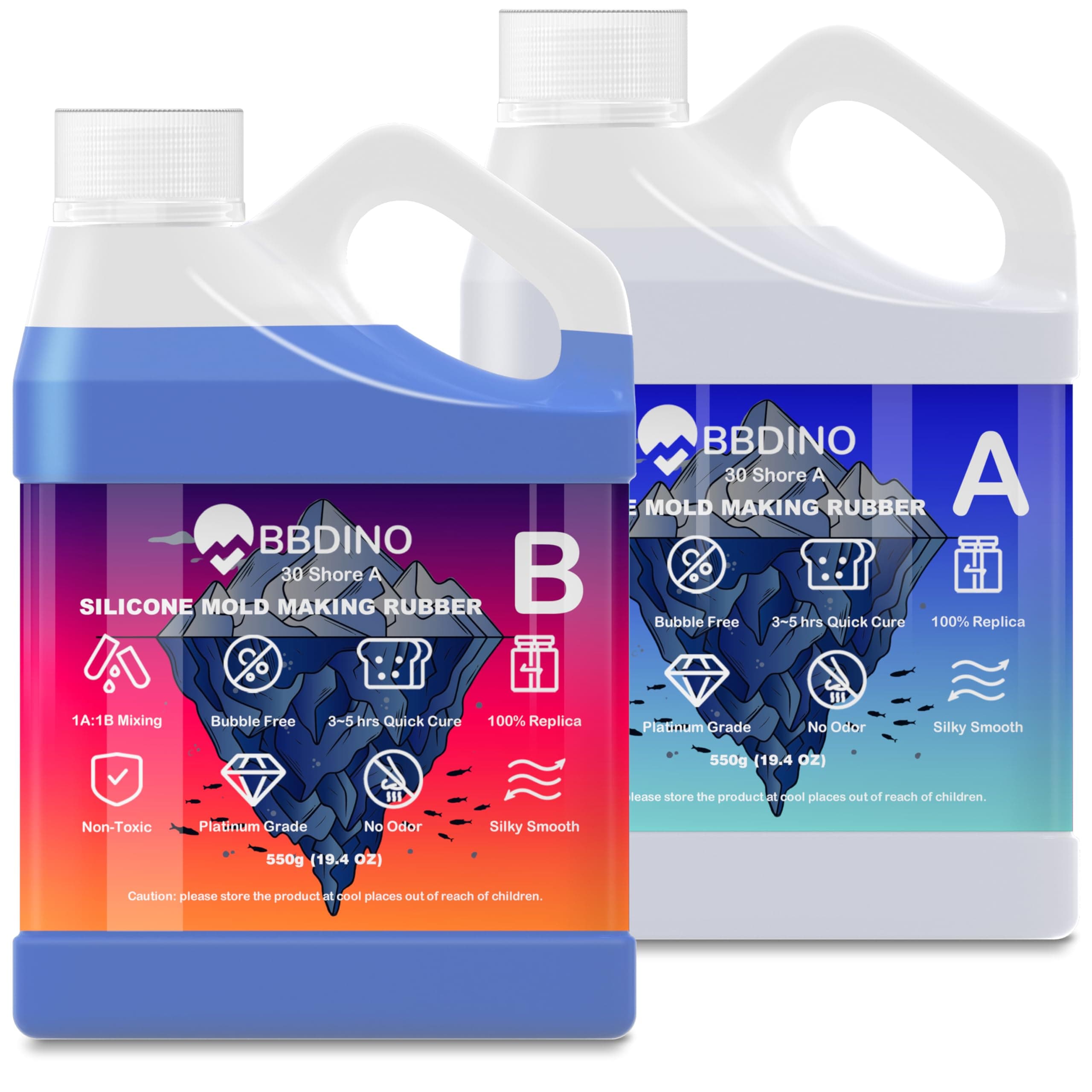 BBDINO Silicone Mold Making Kit, 30A Liquid Silicone for Mold Making, 38.8 OZ, Quick Cure, Sapphire Blue