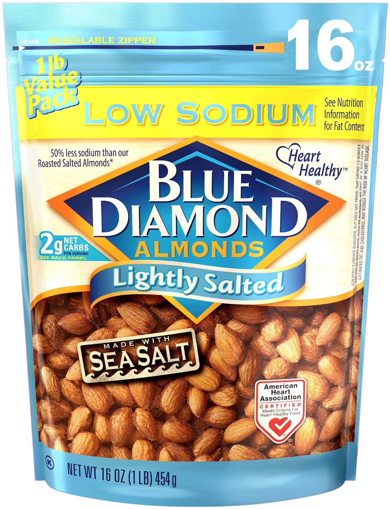 Low Sodium Lightly Salted Snack Nuts, 16 Oz Resealable Bag (Pack of 1)