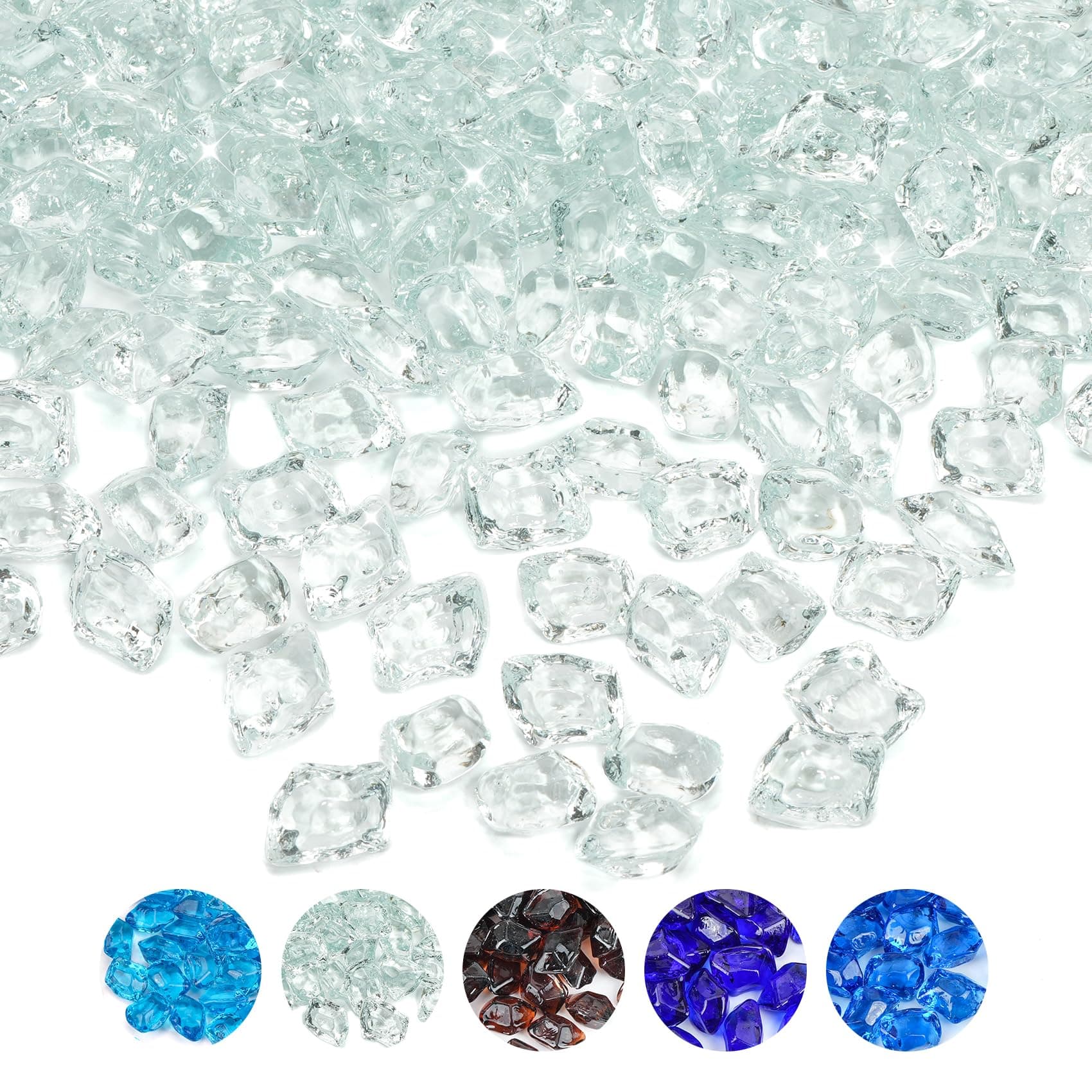 Skyflame 10-Pound Polygon Fire Glass for Fire Pit Fireplace Landscaping,1/2-inch, Crystal