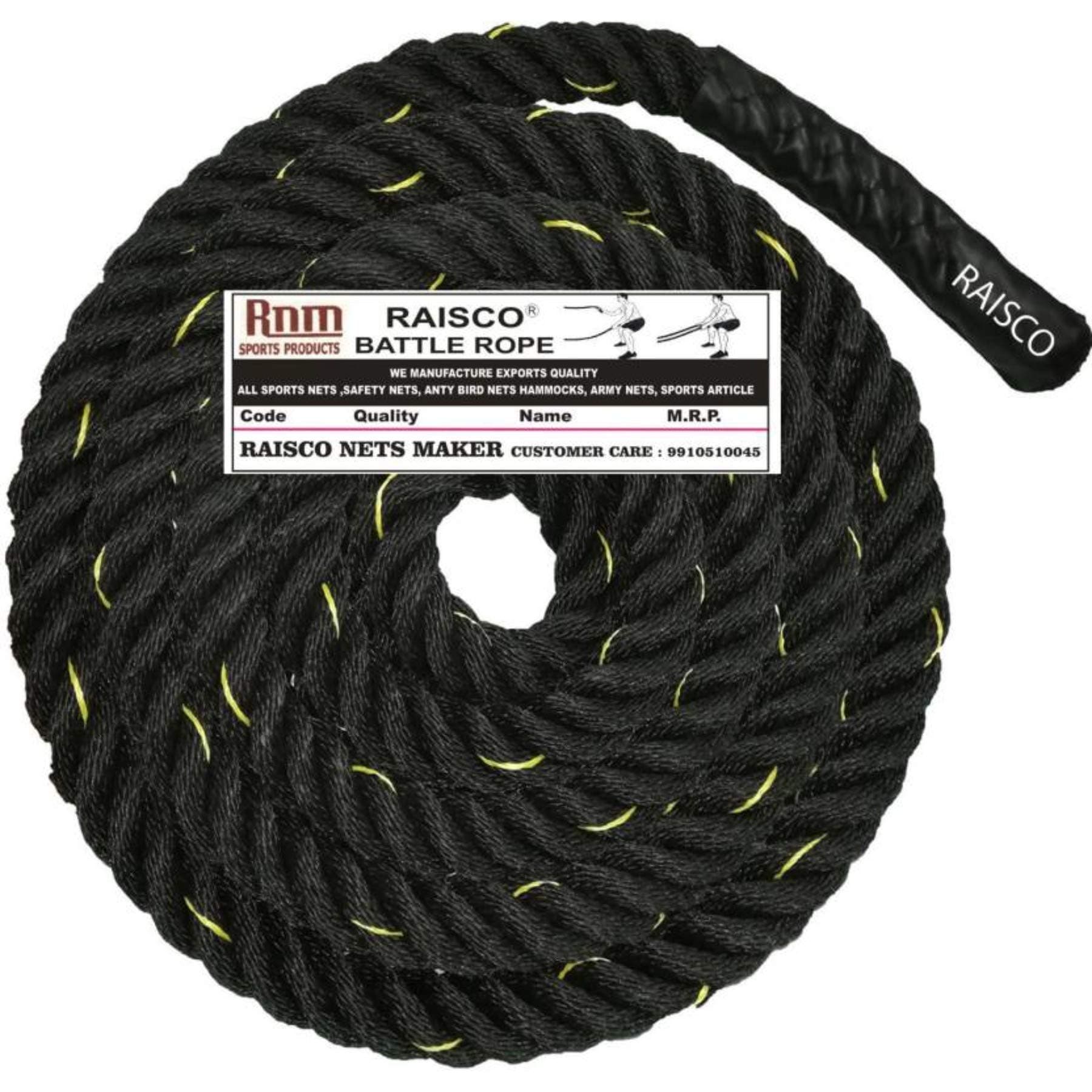 Raisco Leather Handle 12 Meter Standard Size Thickness 36mm Battle Rope (Length: 39.7 ft, Weight: 7 kg, Thickness: 1.5 inch)