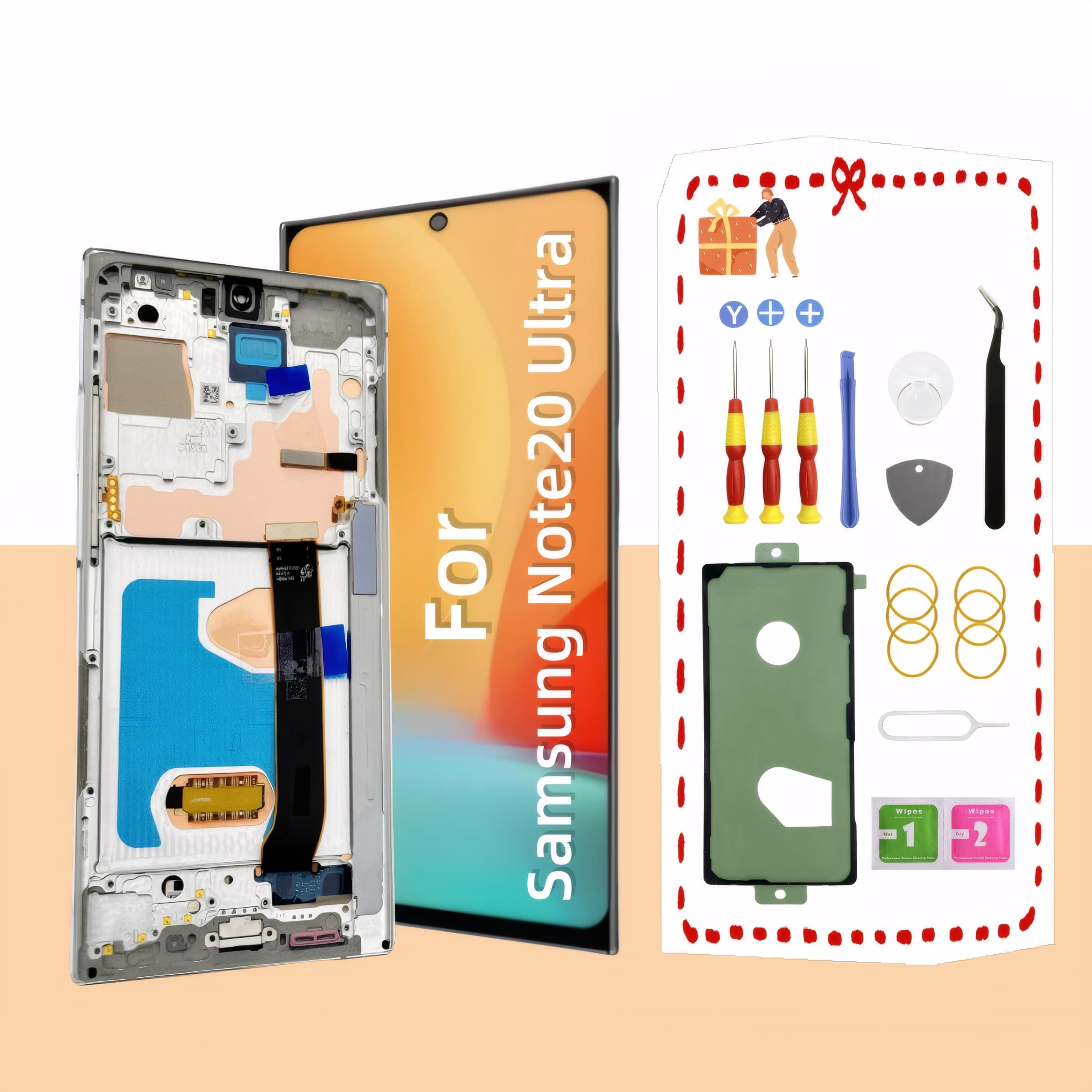 LNONLS OLED for Samsung Galaxy Note20 Ultra 5G LCD Display Screen Assembly Replacement for Samsung Note 20 Ultra Touch Digitizer Screen with Frame Toolkits N985U N986U (Silver)