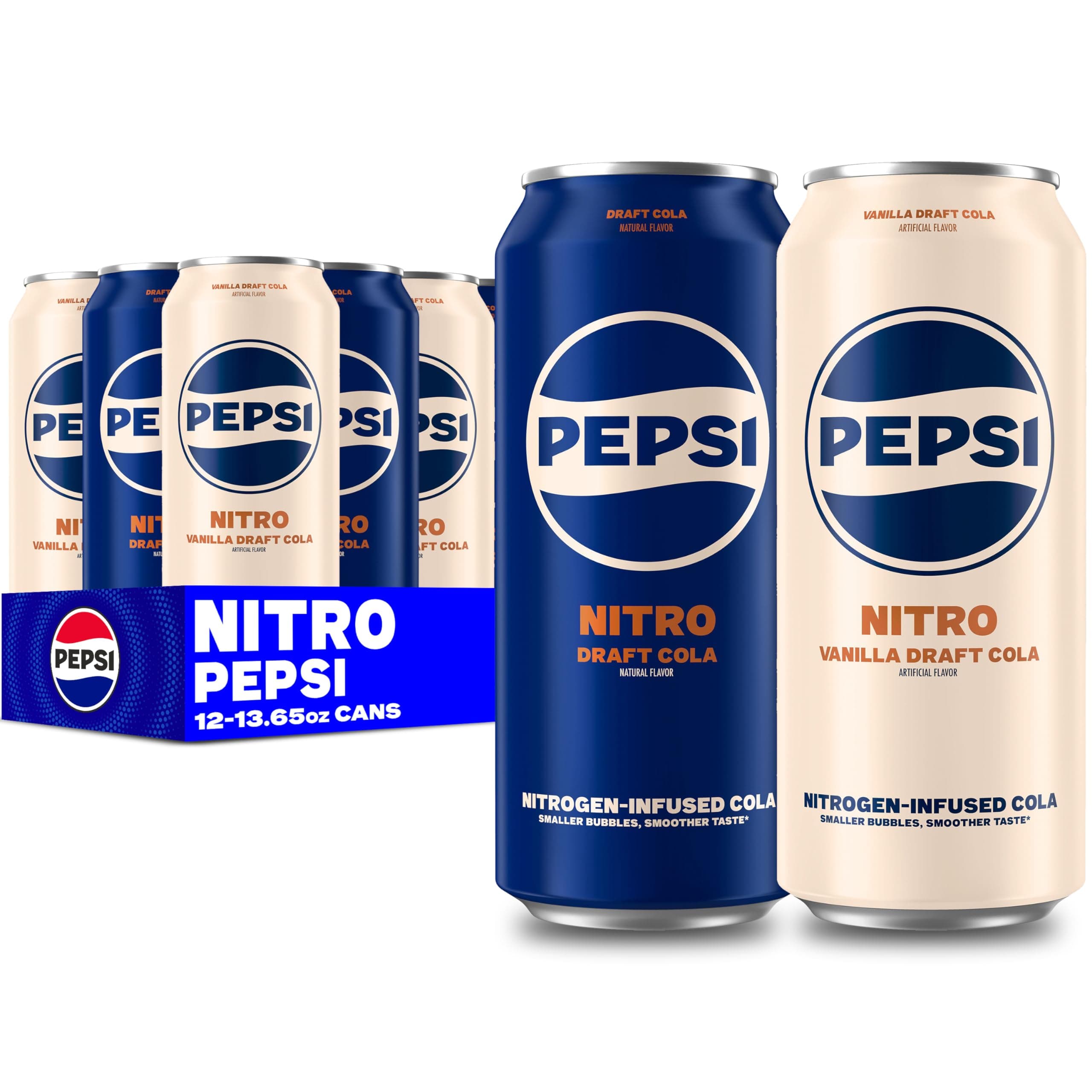Pepsi Nitro, Draft Cola & Vanilla Draft Cola Variety Pack, 13.65oz Cans (12 Pack)