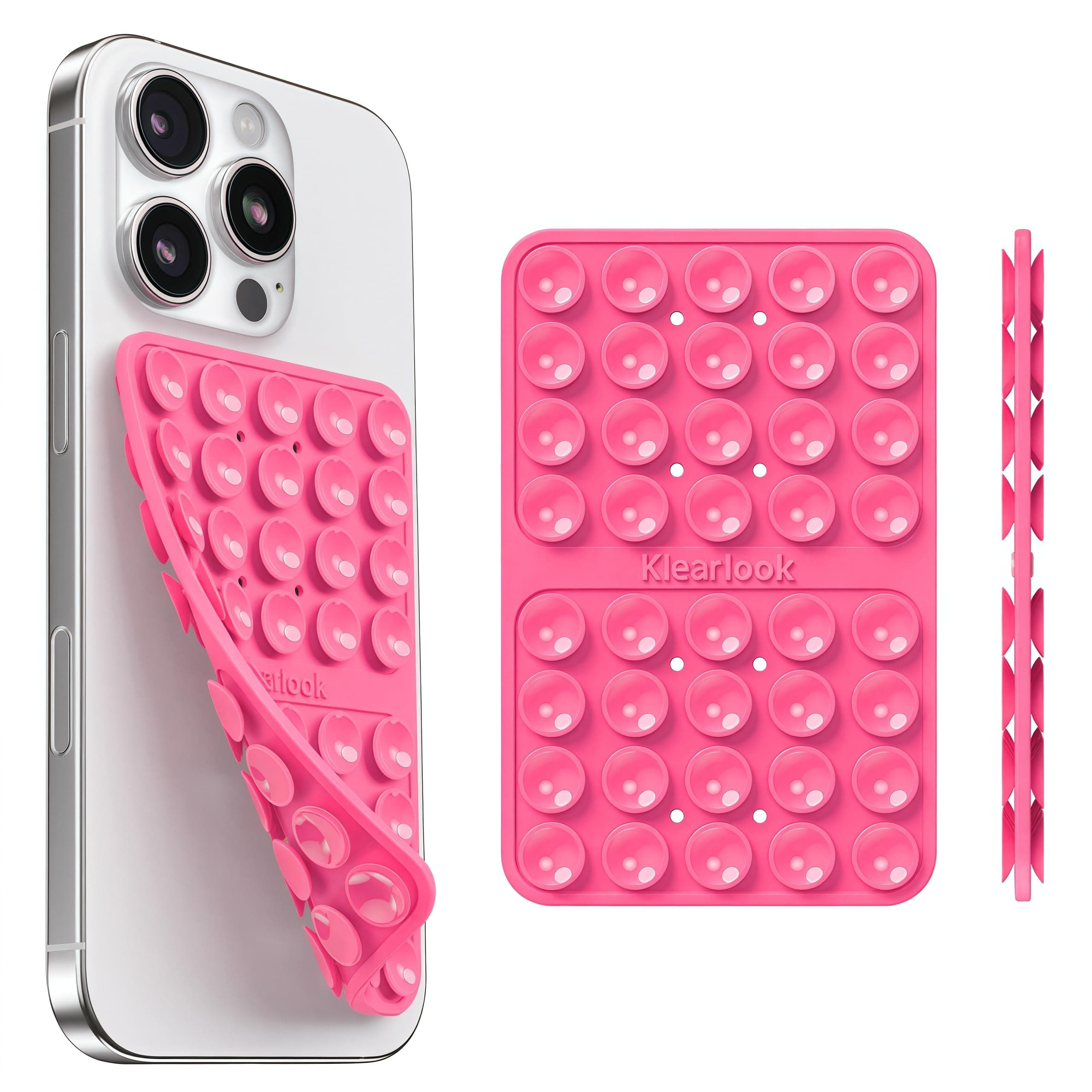 Klearlook Silicone Suction Cup Phone Case Mount Double Sided, Sticky Phone Grip for 6.1-7.2 inch Phones, Phone Accessories Hands-Free Strong Grip Holder for Selfies and Videos, Hot Pink