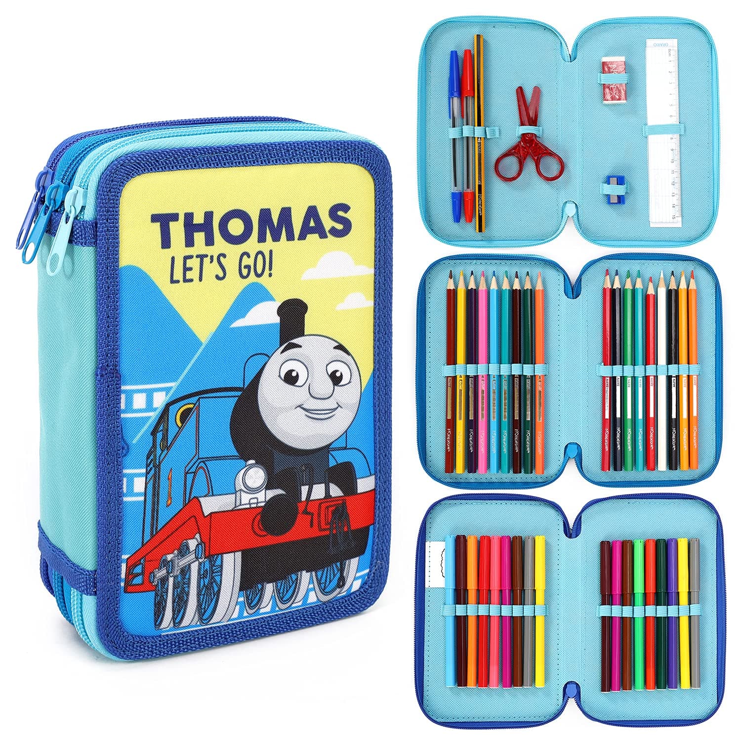 Fancy Thomas The Tank Engine 3 Tier Large Pencil Case Multi Compartment School Supplies Stationery Colouring Pens Pencils Sets