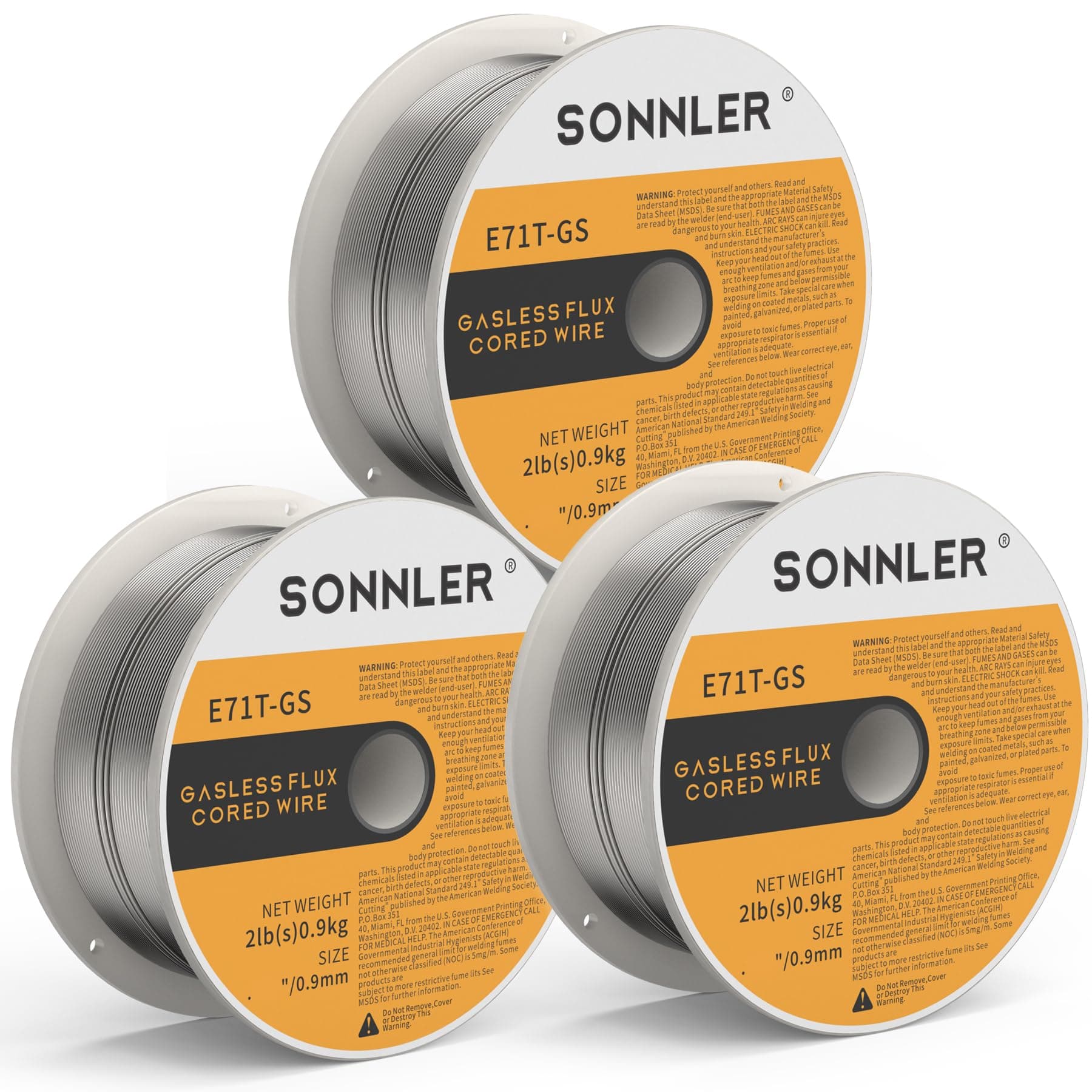 SONNER 035 Flux Core Welding Wire,3 Packs 2-Pound E71T-GS Low Splatter Gasless Carbon Steel Mig Welding Wire Compatible With HF Fourney Harbor Welder