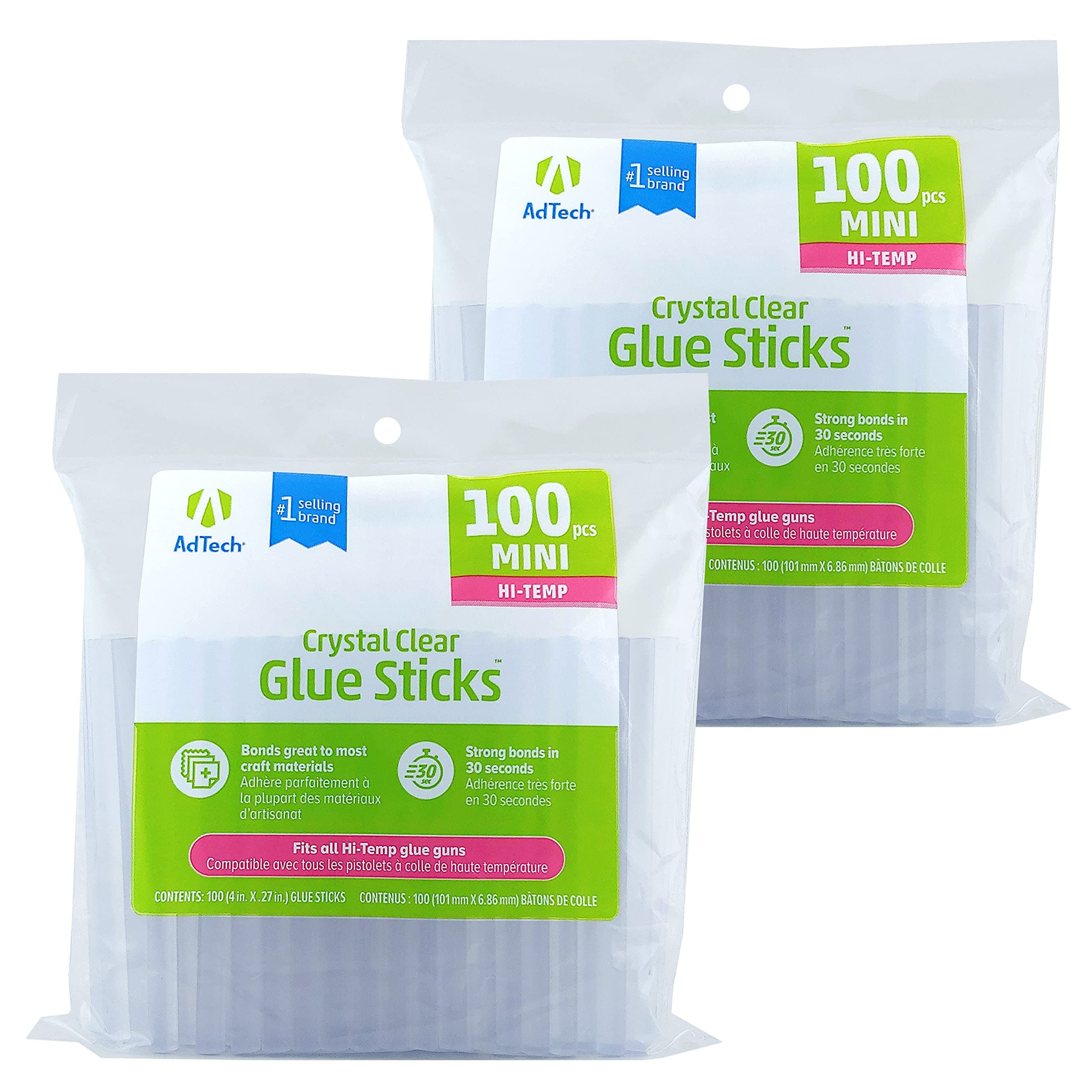 AdTech High Temp Mini Hot Glue Sticks, 4-Inch, 200-Count (2-Pack) | Strong Bond for Crafting, DIY & Repairs | Works with Hi-Temp Mini Glue Guns | Made in the USA
