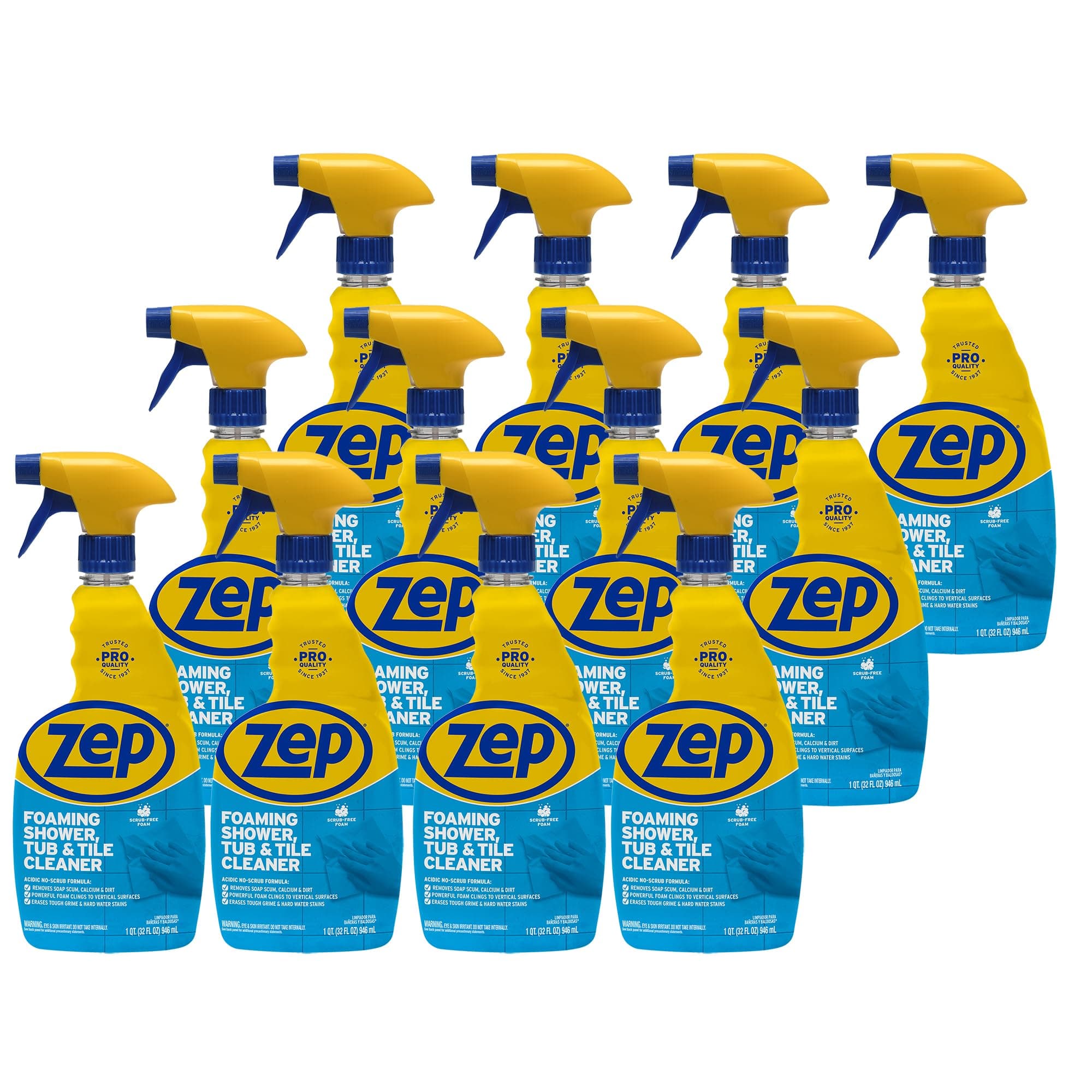 Zep Foaming Shower Tub and Tile Cleaner - 32 oz (Case of 12) ZUPFTT32 - No Scrub Formula, Breaks up Tough Buildup on Contact
