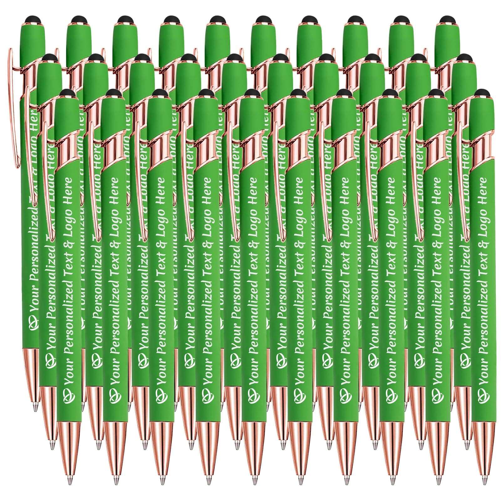 STREADVE Personalized Custom Pens 30 Engraved Writing Pen with Name Logo, Customized Promotional Items Stylus Pen Gifts for Men Women Realtor Nurse Wedding Business, Green