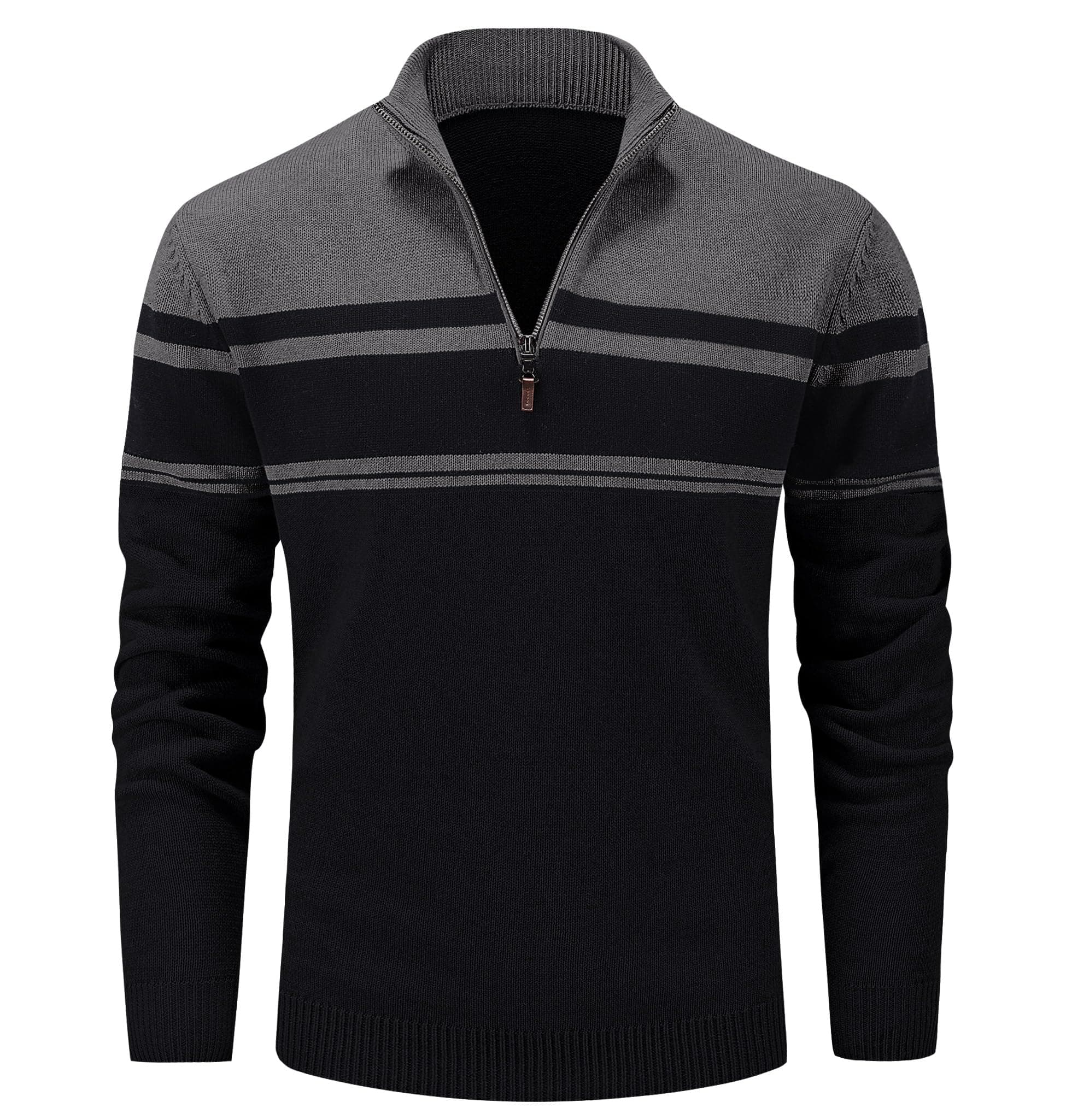 MAGCOMSEN Men's Sweaters 1/4 Zip Up Casual Striped Pullover Polo Sweaters Fall Winter Sweatshirts, Dark Grey Black, S