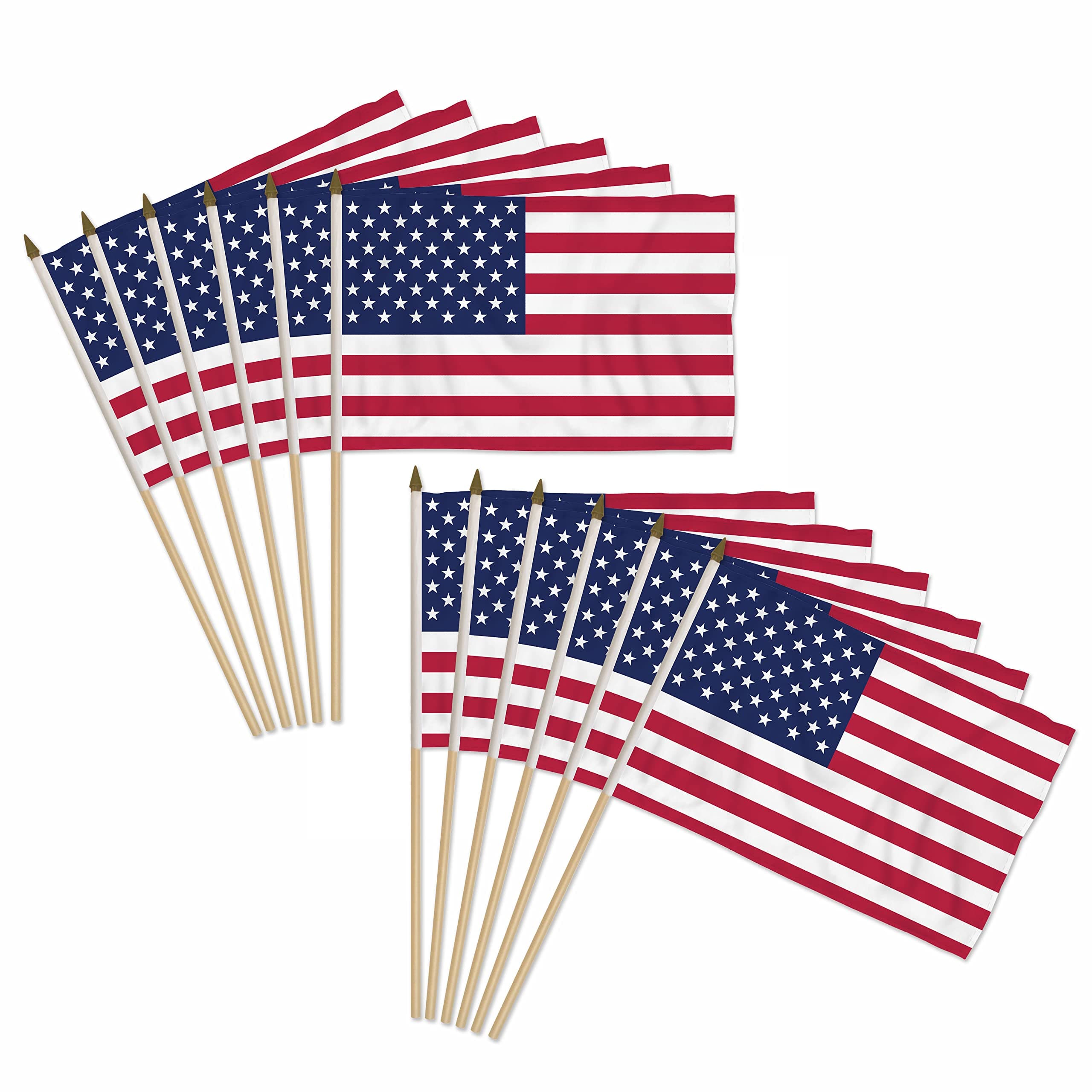 USA Stick Flags - One dozen stick flags - 12" x 18" Hand Held American Stick Flags For Parades, Events, Protests, Elections, Home Decor