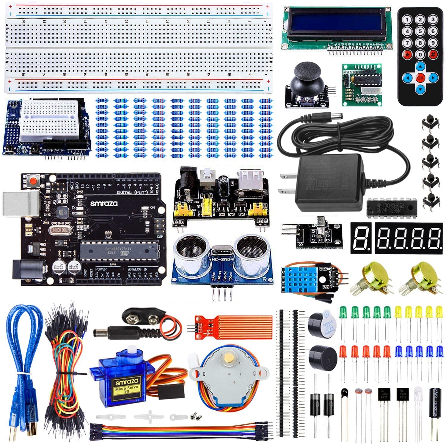 Smraza Ultimate UNO Project Starter Kit with Stepper Motor, Servo Motor, UNO R3 Board and Ultrasonic Sensor for Arduino UNO R3 Mega2560 NANO(26 Projects)