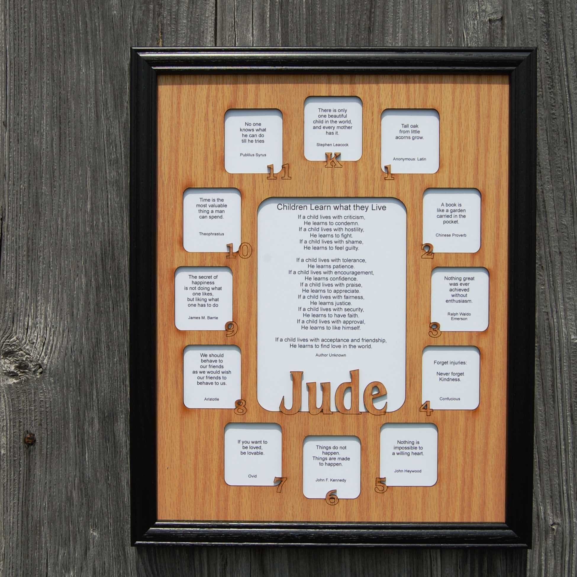 11x14 Personalized School Years Picture Frame - Oval Layout (Cherry, PreK-12th Grade)