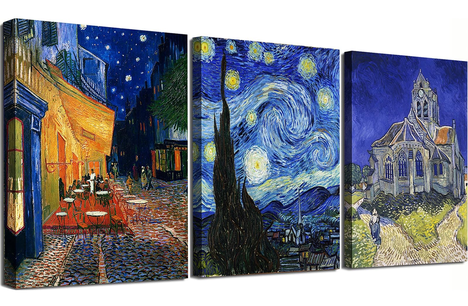 msspart Canvas Prints Giclee Artwork for Wall Decor, Classic Van Gogh Artwork Painting Reproduction Starry Night Canvas Art Picture Photo Prints for Wall Art Decoration 12"x16"x3 Piece